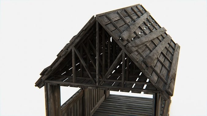 Old Wooden Medieval Building Shed 1 Low-poly 3D model 2