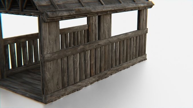 Old Wooden Medieval Building Shed 1 Low-poly 3D model 4