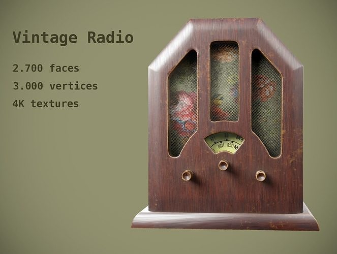 Radio retro vintage Low-poly 3D model