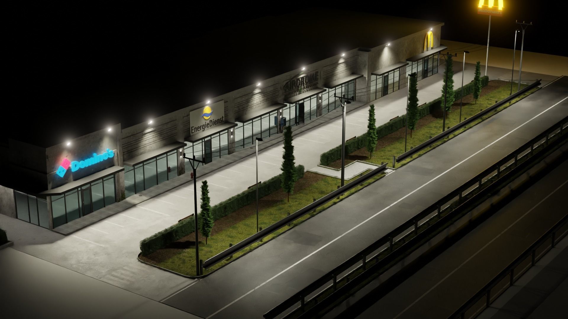 Strip mall shops 3D model_4