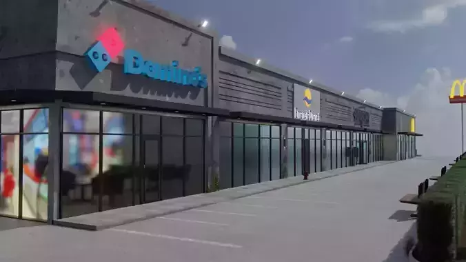 Strip mall shops 3D model