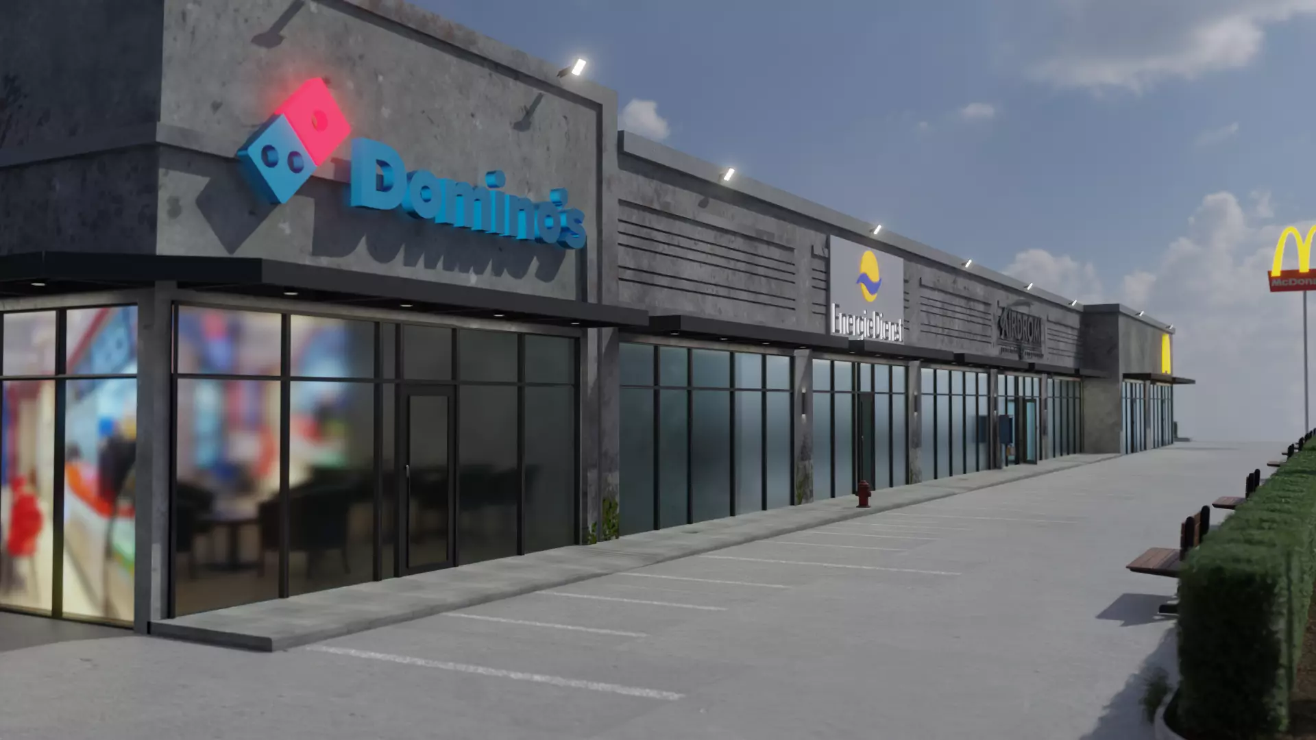 Strip mall shops 3D model_0