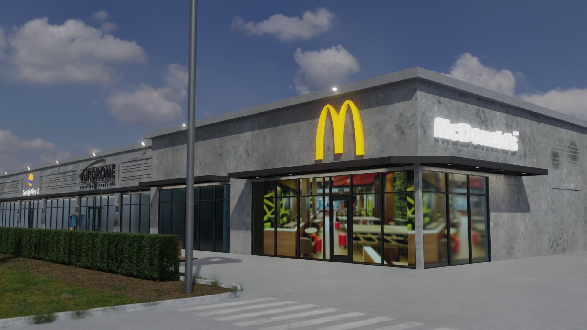 Strip mall shops 3D model_1