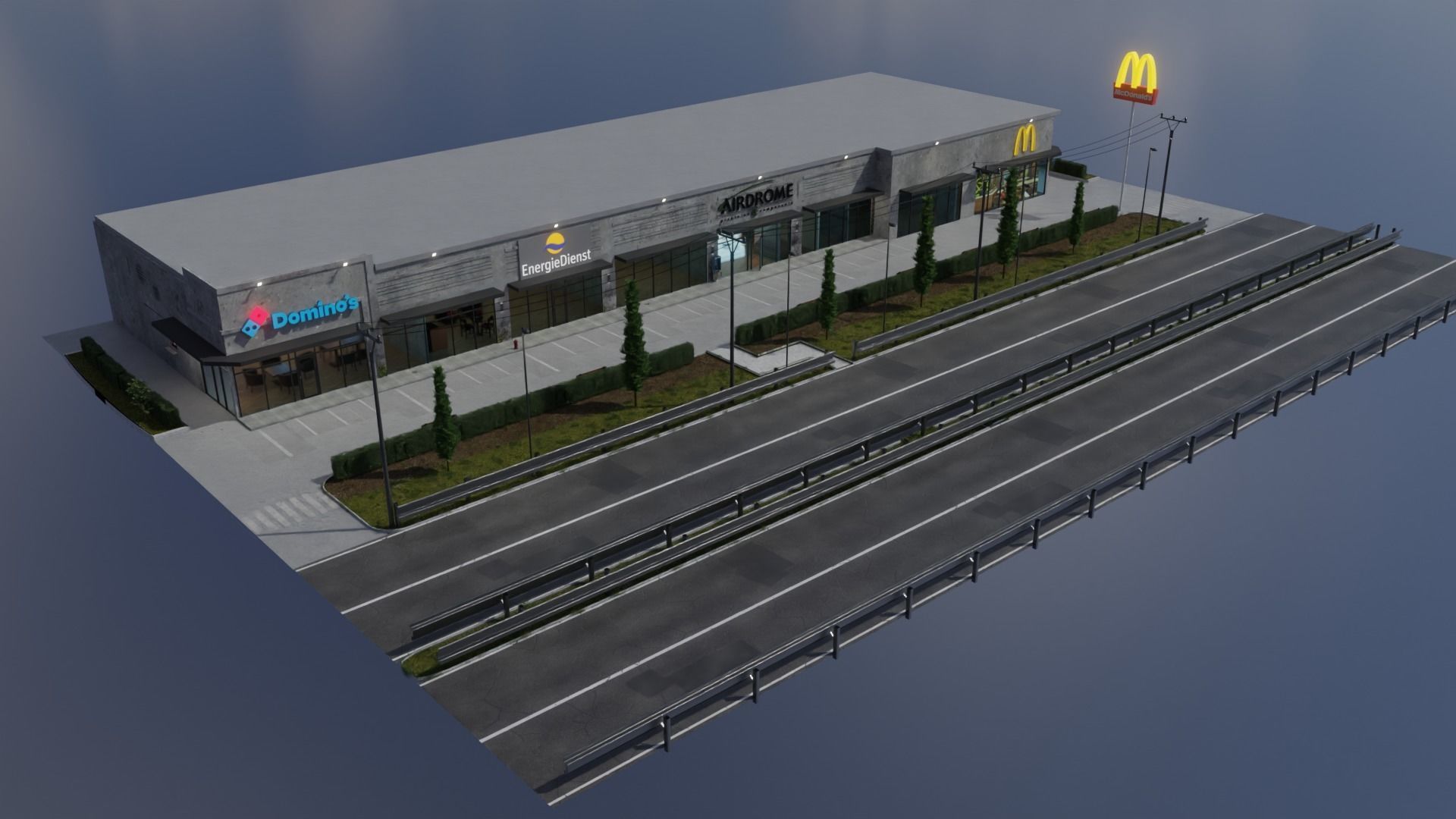 Strip mall shops 3D model_2