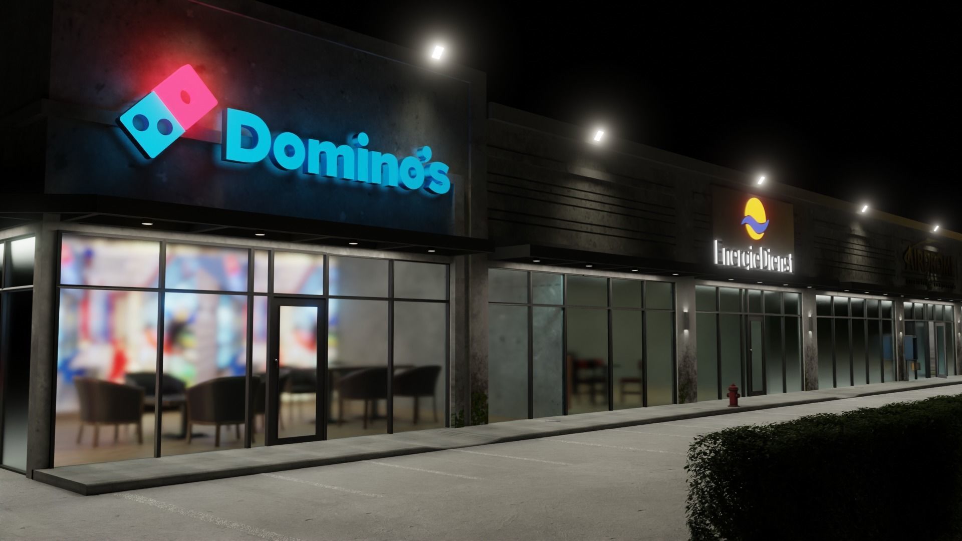 Strip mall shops 3D model_3