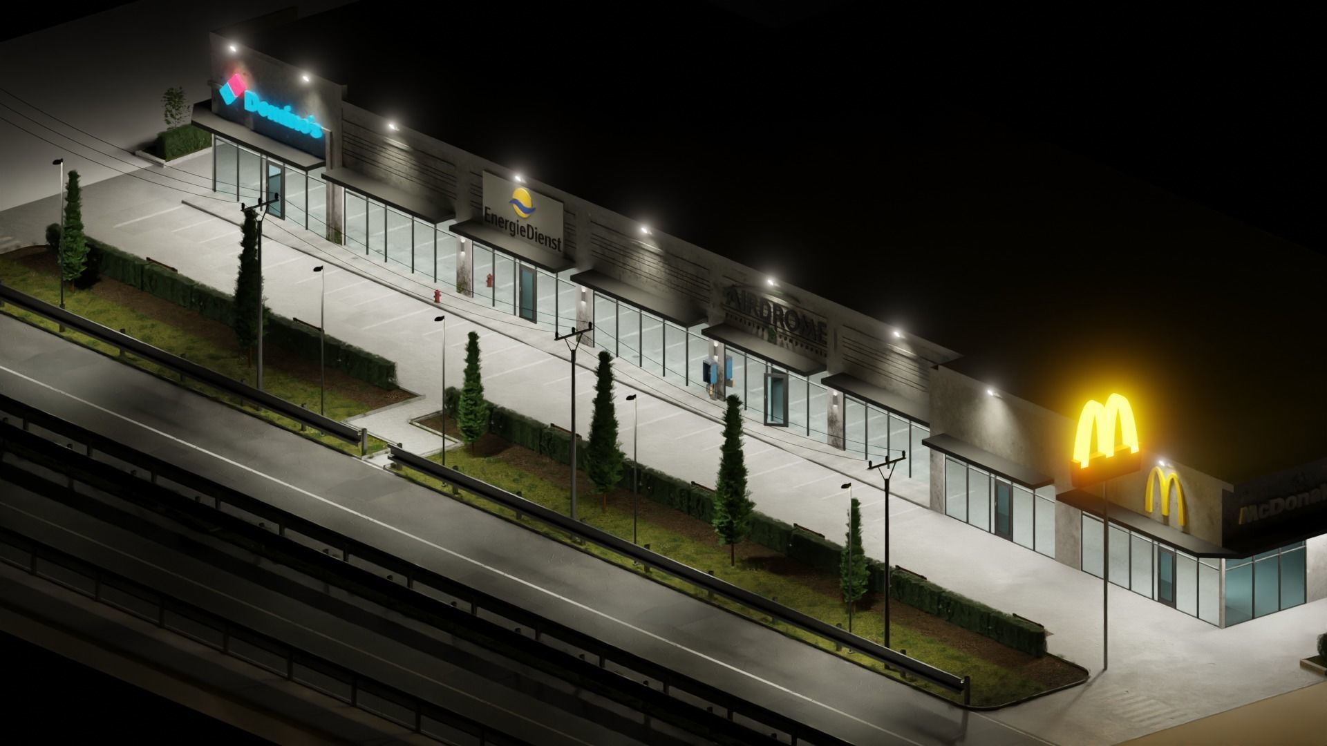 Strip mall shops 3D model_6