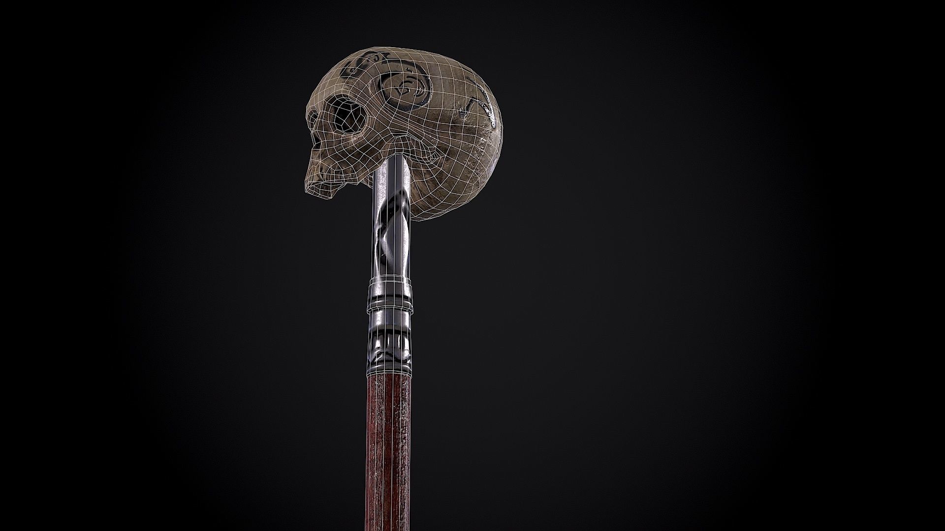 Cane with a skull Low-poly 3D model_8