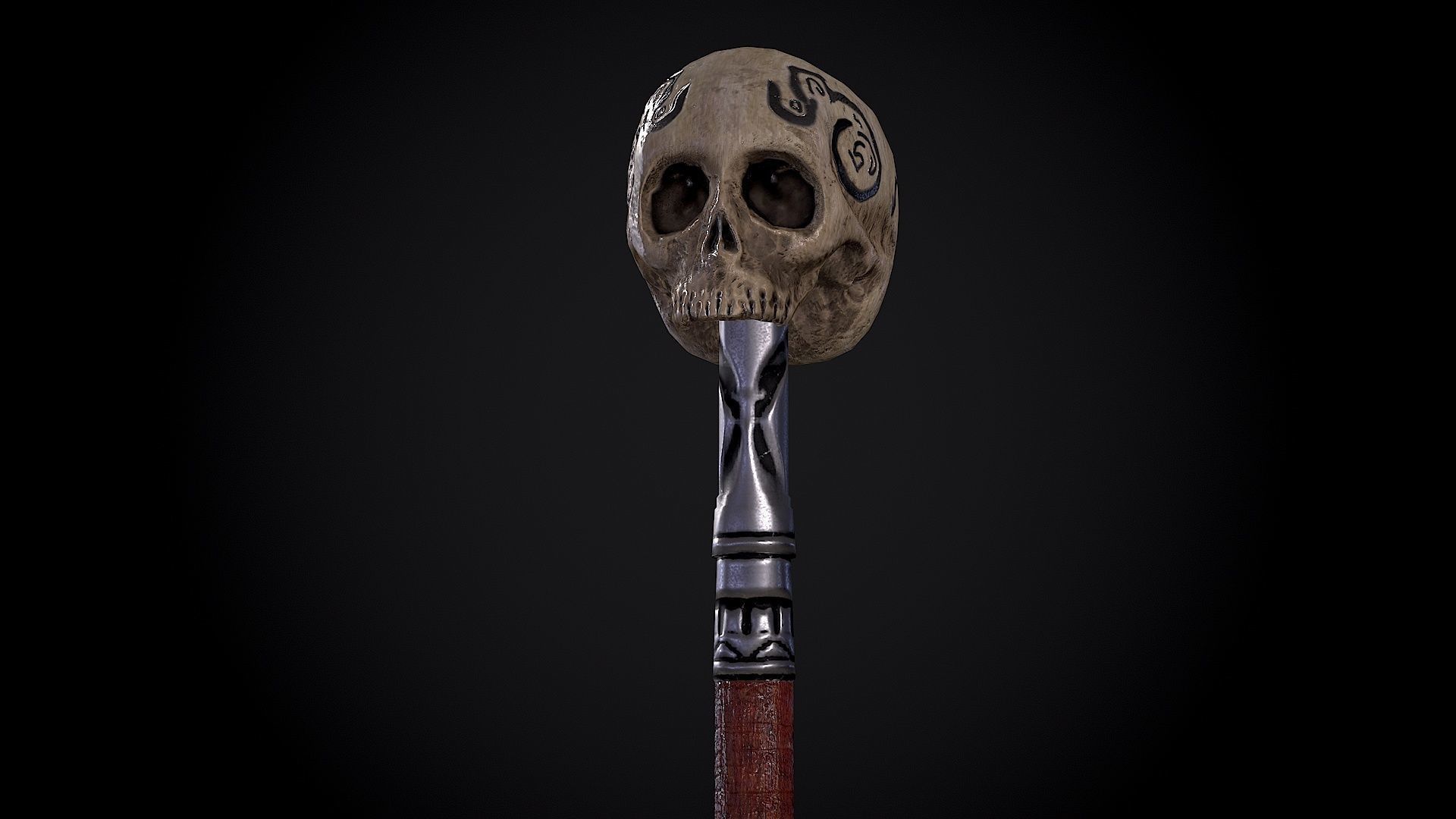 Cane with a skull Low-poly 3D model_4