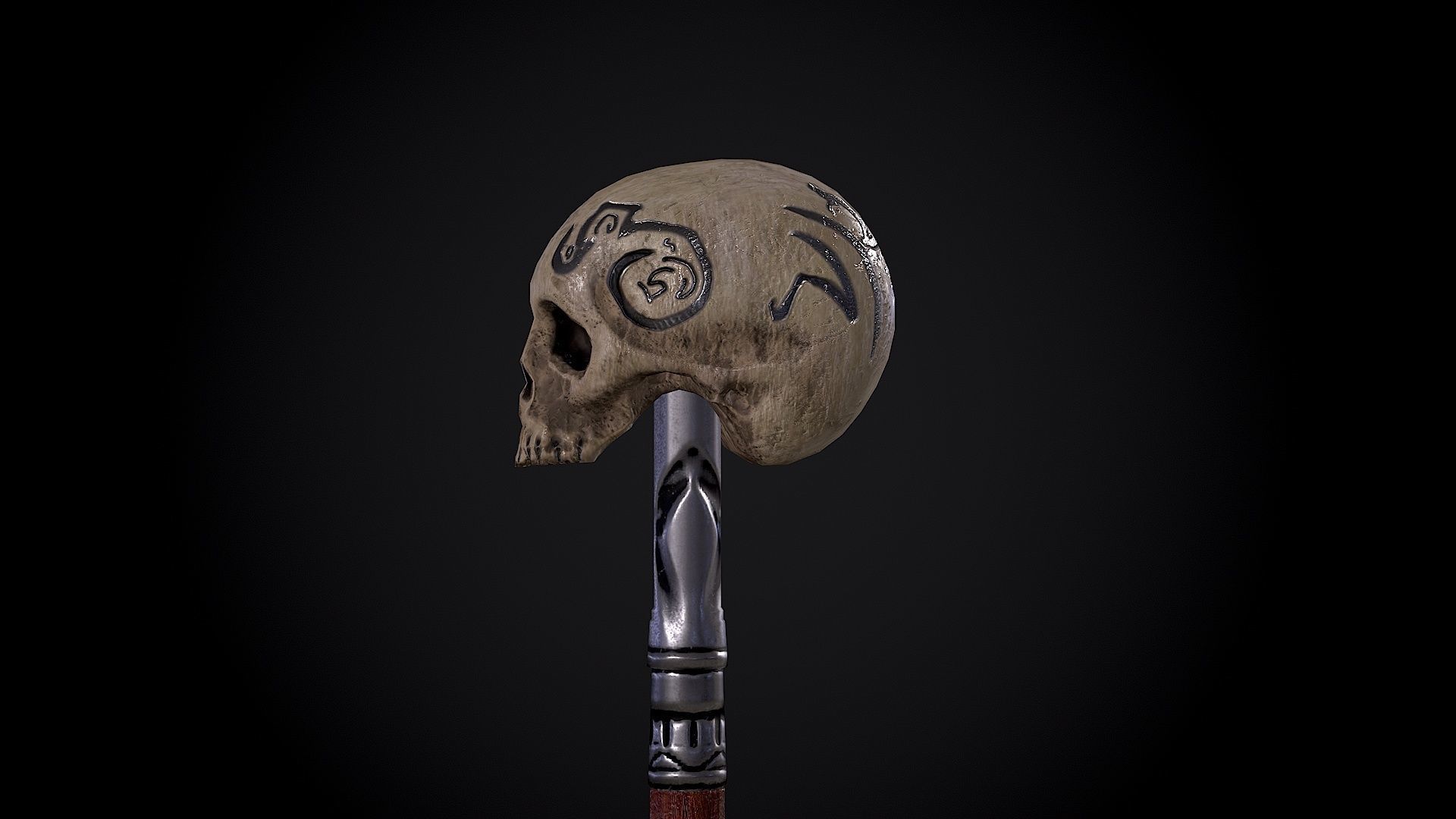 Cane with a skull Low-poly 3D model_5