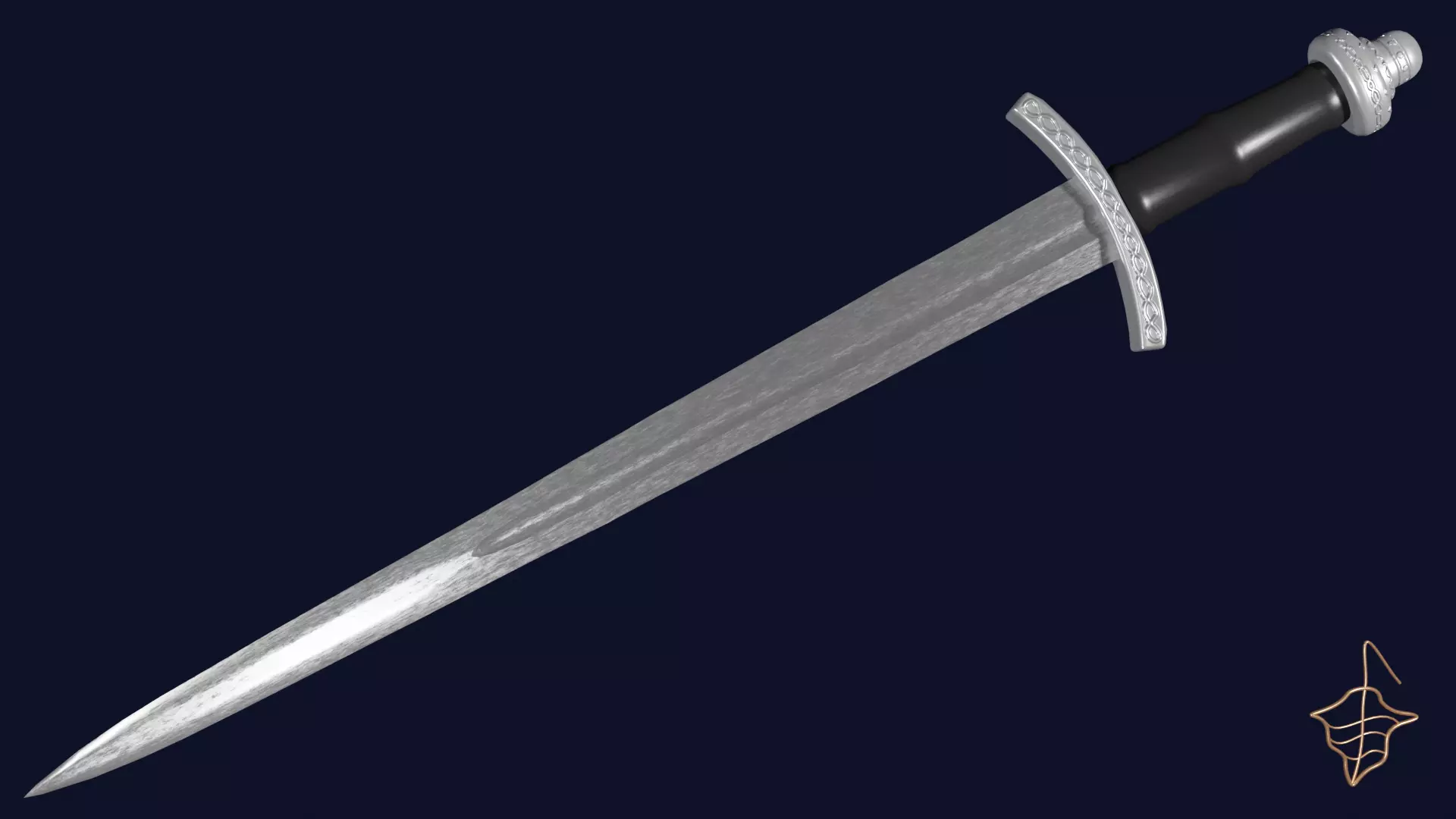 Excalibur sword with Caroling handle Low-poly 3D model_0