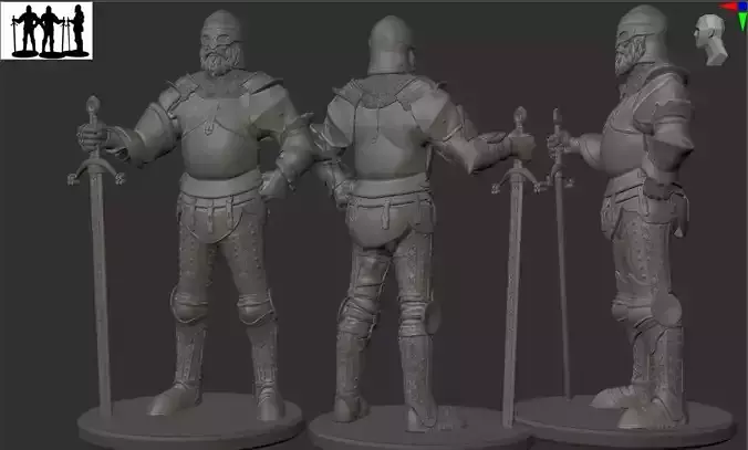 Mediveal Knight warrior one hand sword figurine for 3d print  3D print model