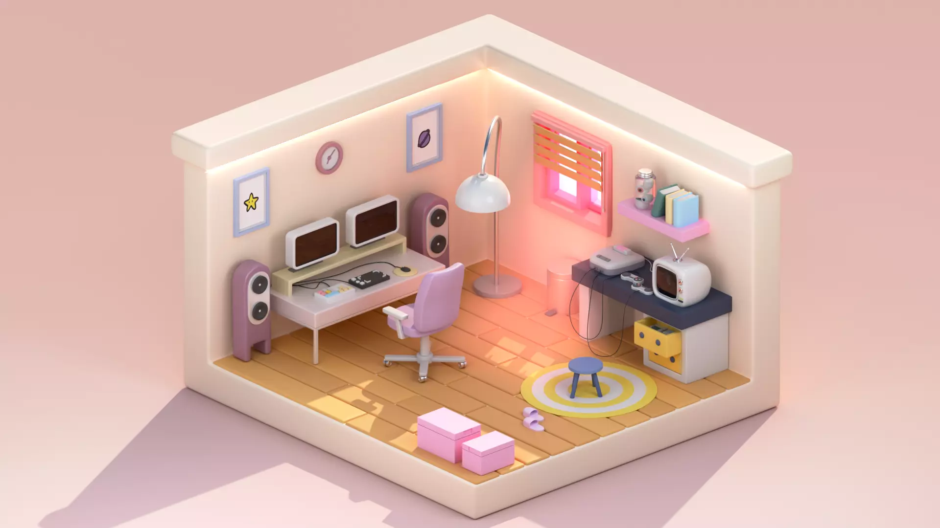 Unveiling the Retro-Modern Isometric Room 3D model_0