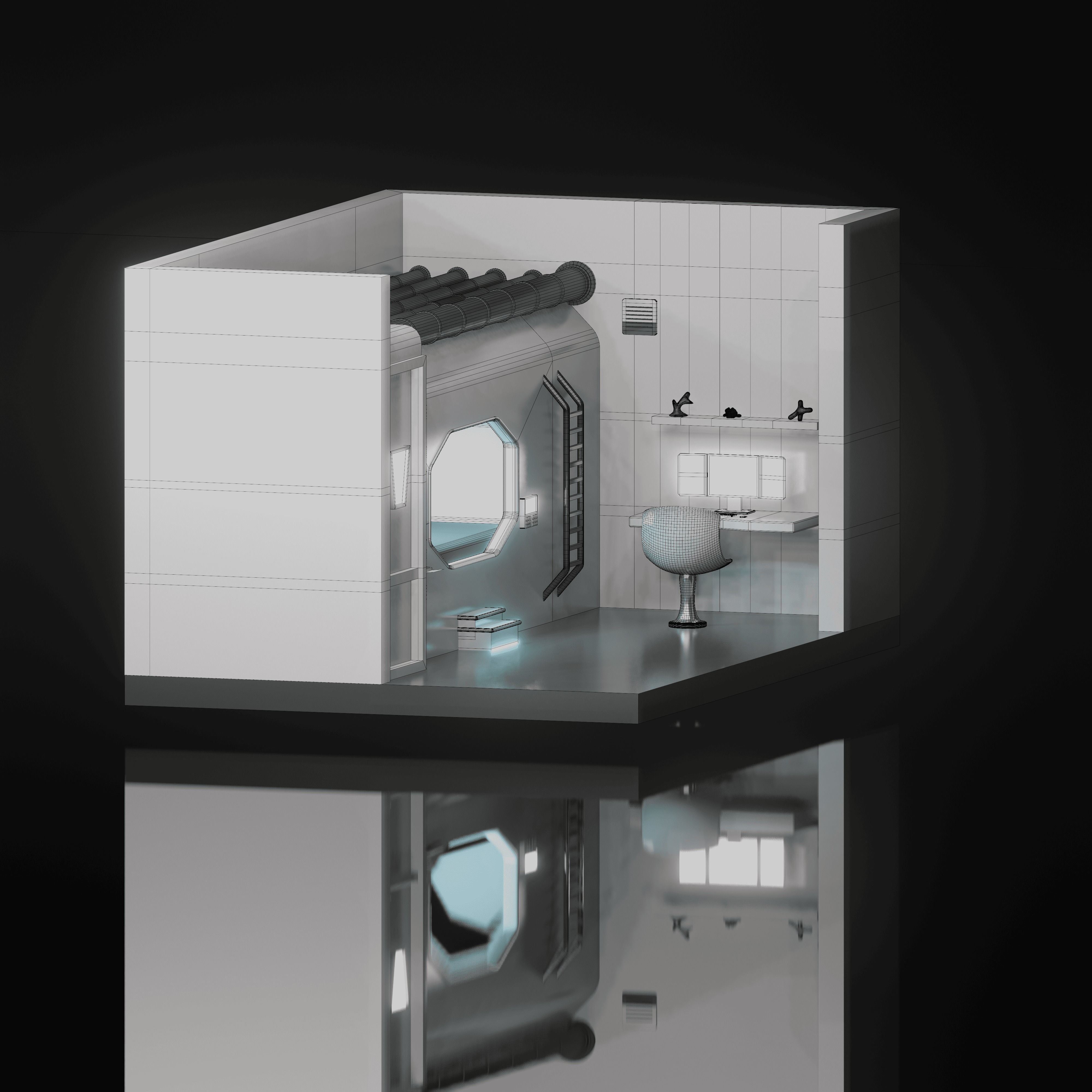 Low Poly Sci-fi Room Free low-poly 3D model_1