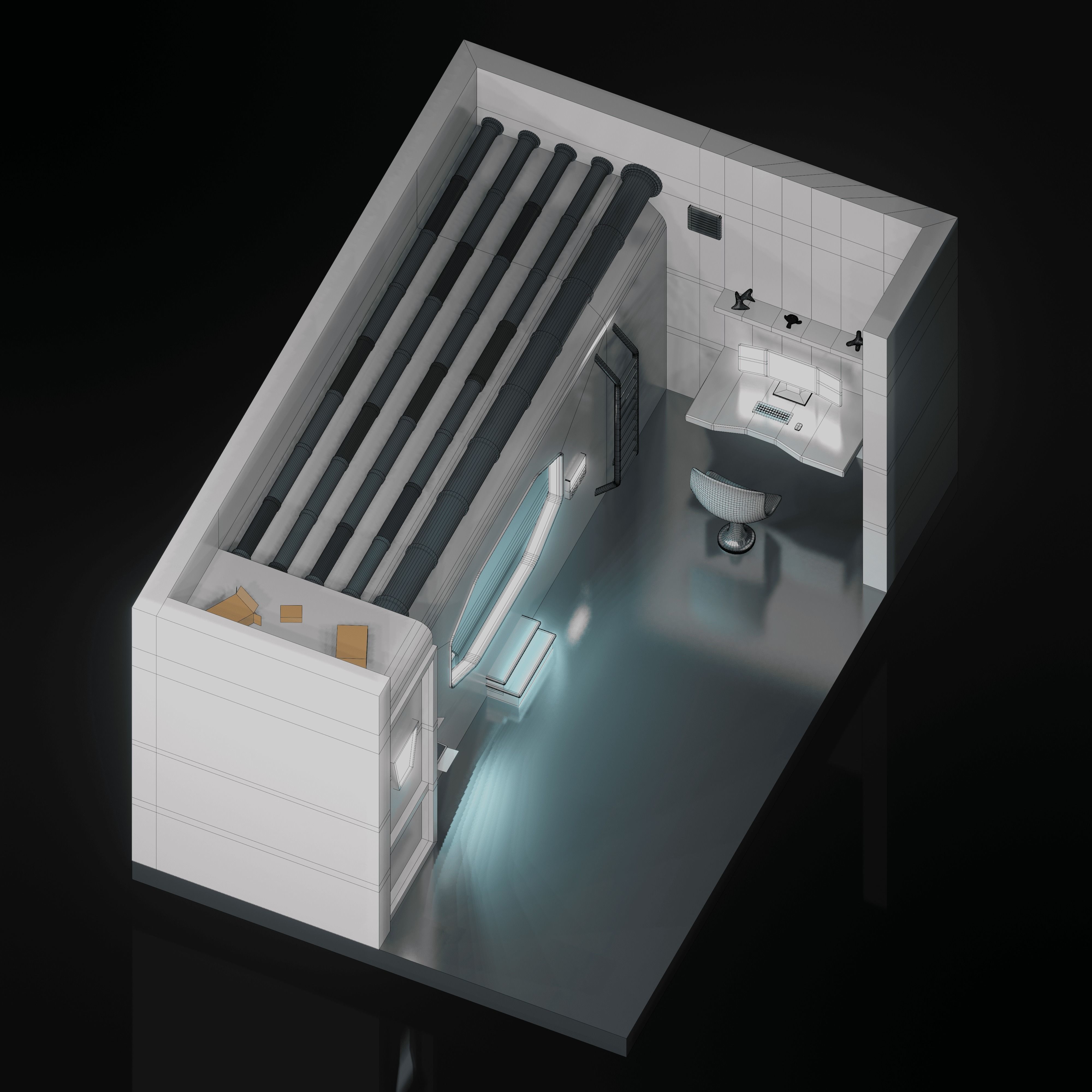 Low Poly Sci-fi Room Free low-poly 3D model_5