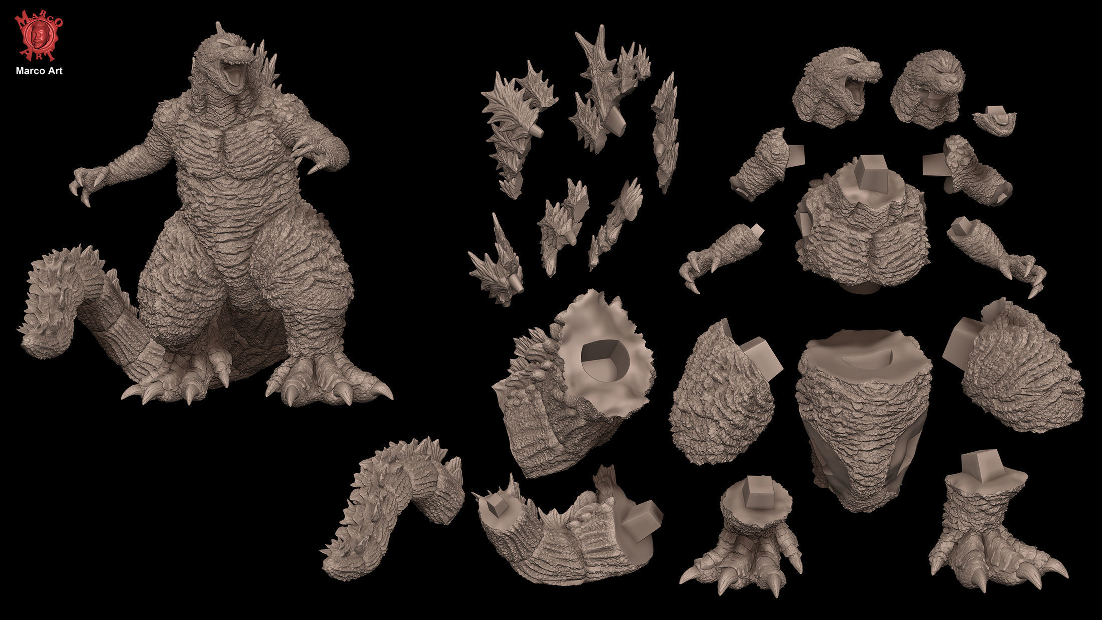 Godzilla 3D stl file 3D print model_6