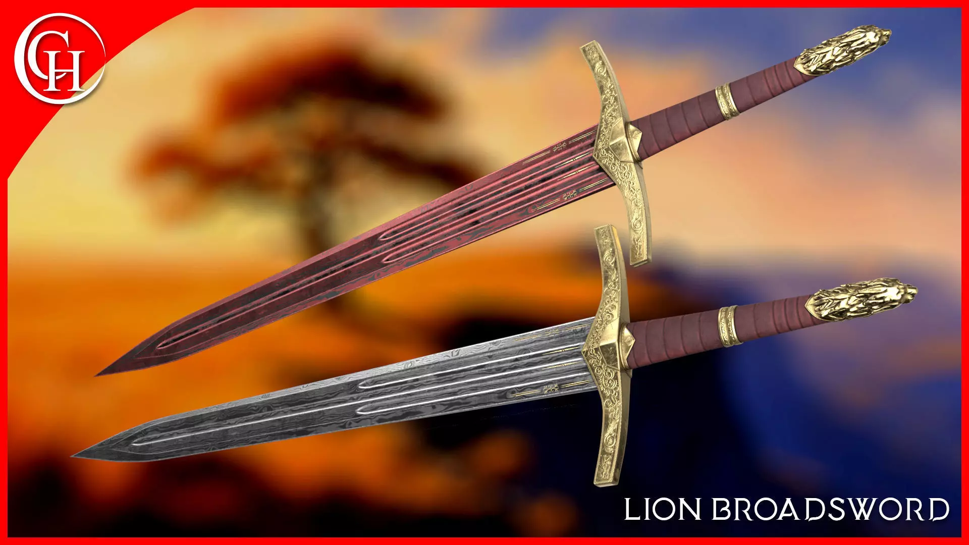 Damascus Lion Sword - Game-Ready Oathkeeper Inspired Broadsword Low-poly 3D model_0