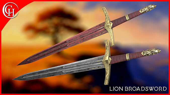 Damascus Lion Sword - Game-Ready Oathkeeper Inspired Broadsword Low-poly 3D model