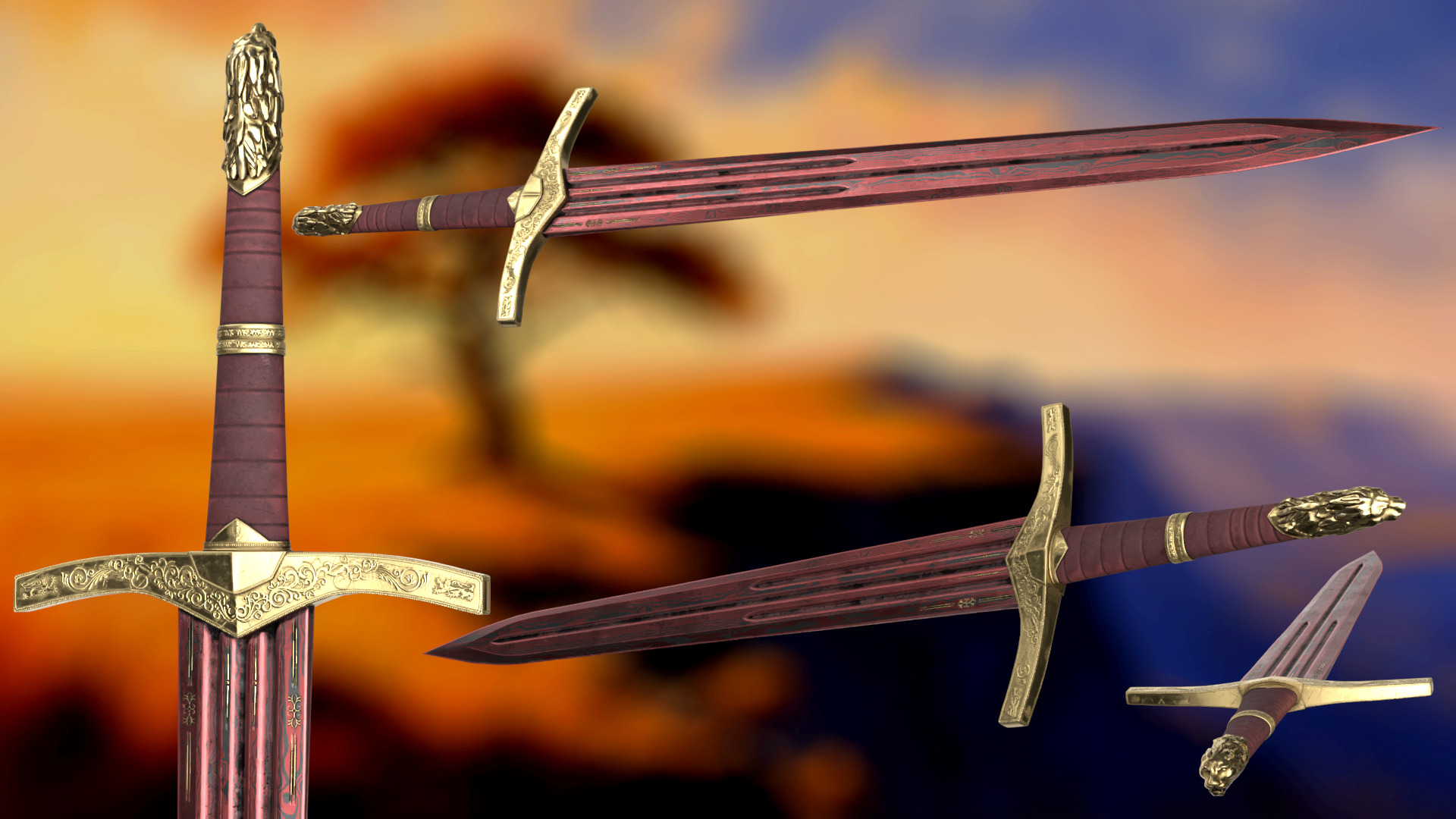 Damascus Lion Sword - Game-Ready Oathkeeper Inspired Broadsword Low-poly 3D model_1