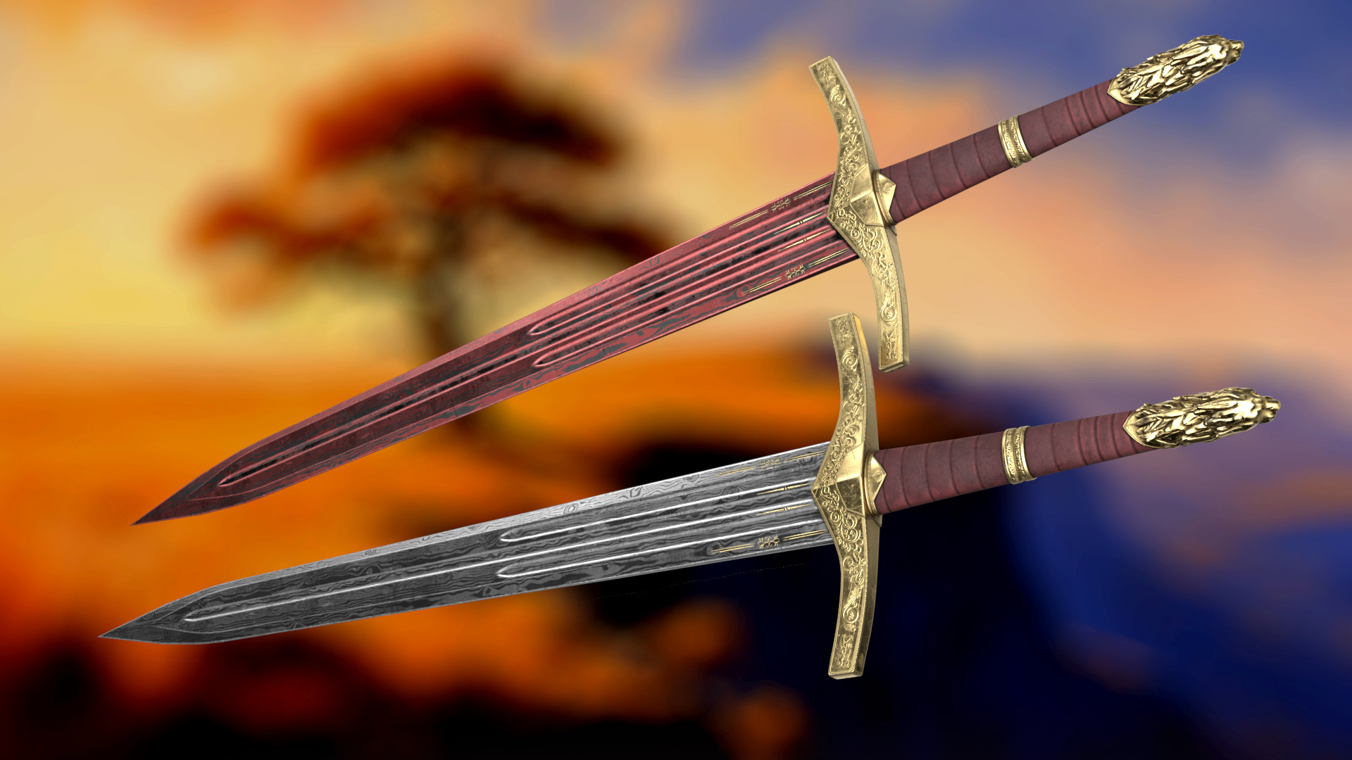 Damascus Lion Sword - Game-Ready Oathkeeper Inspired Broadsword Low-poly 3D model_3