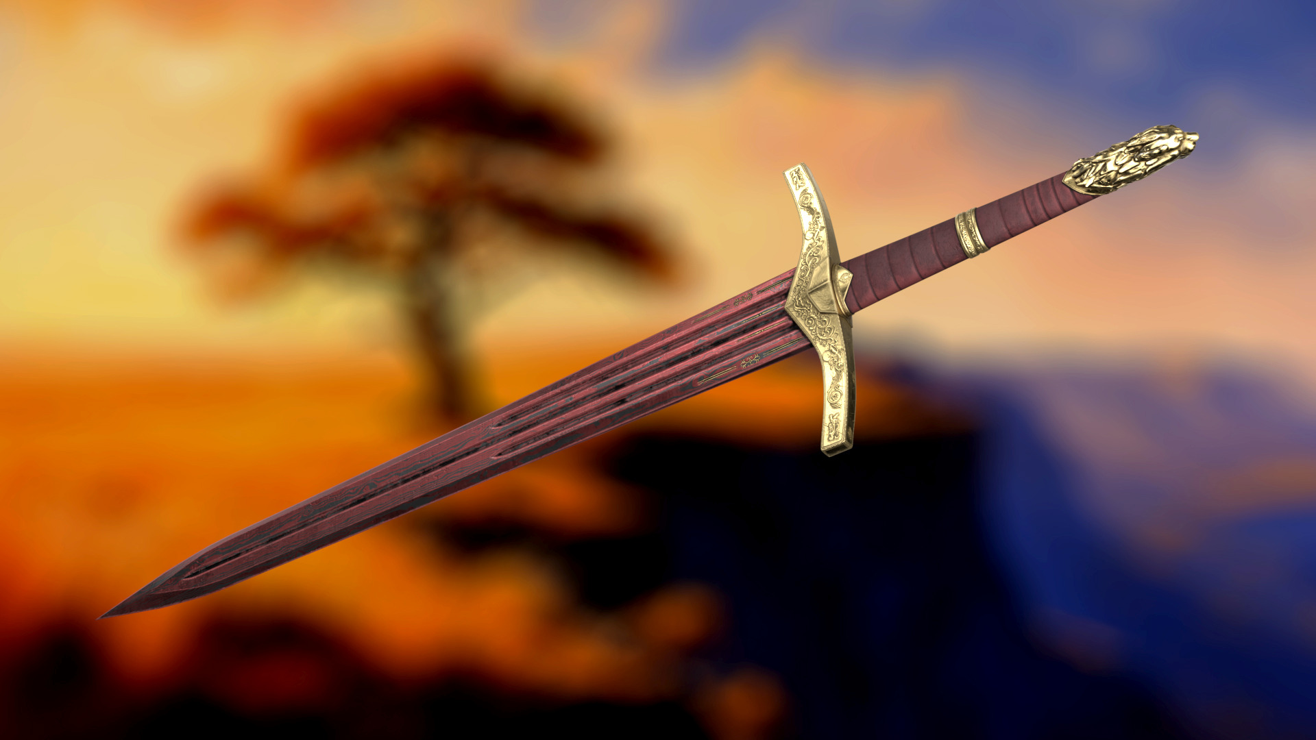 Damascus Lion Sword - Game-Ready Oathkeeper Inspired Broadsword Low-poly 3D model_2