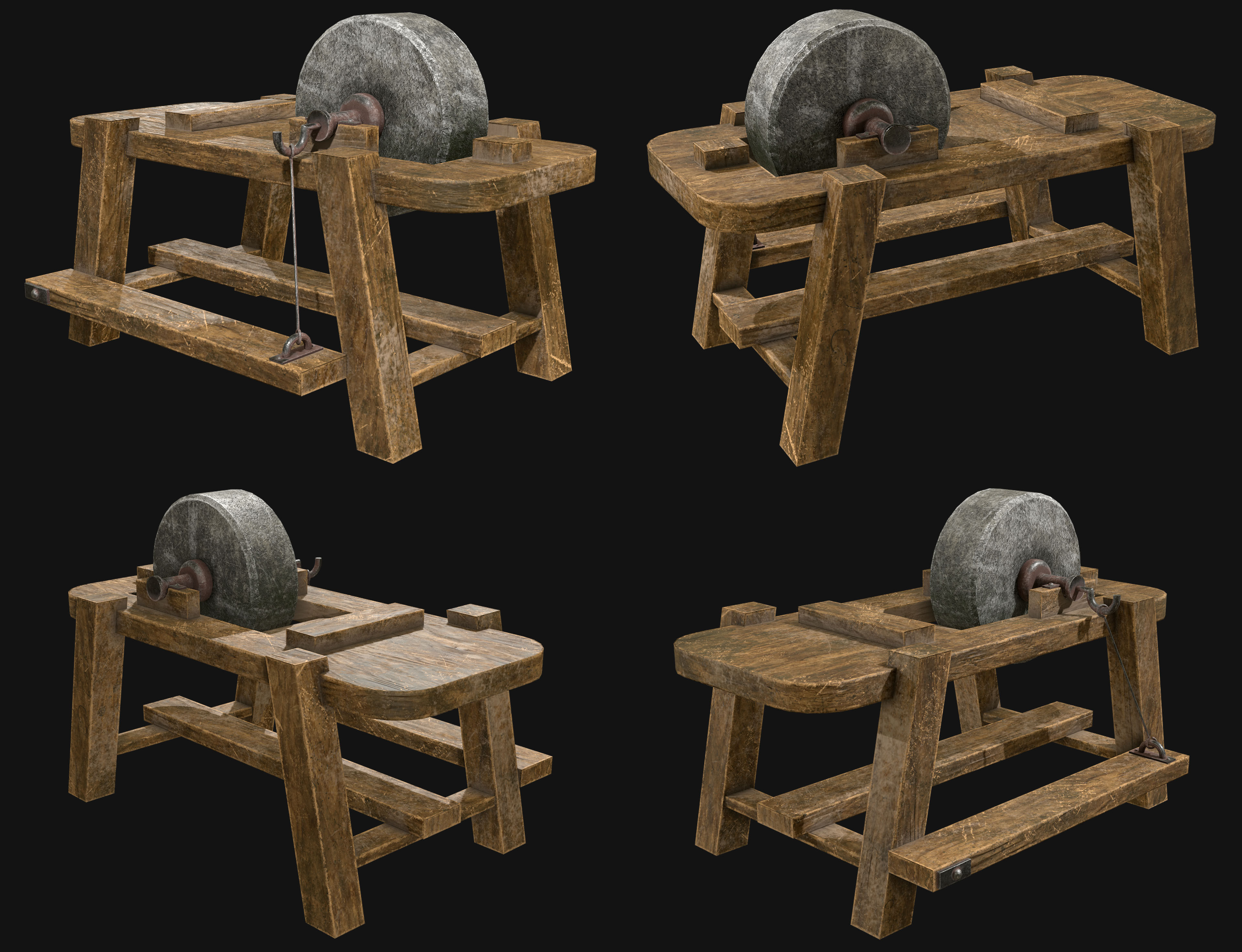 Old Grindstone 1 Low-poly 3D model_14