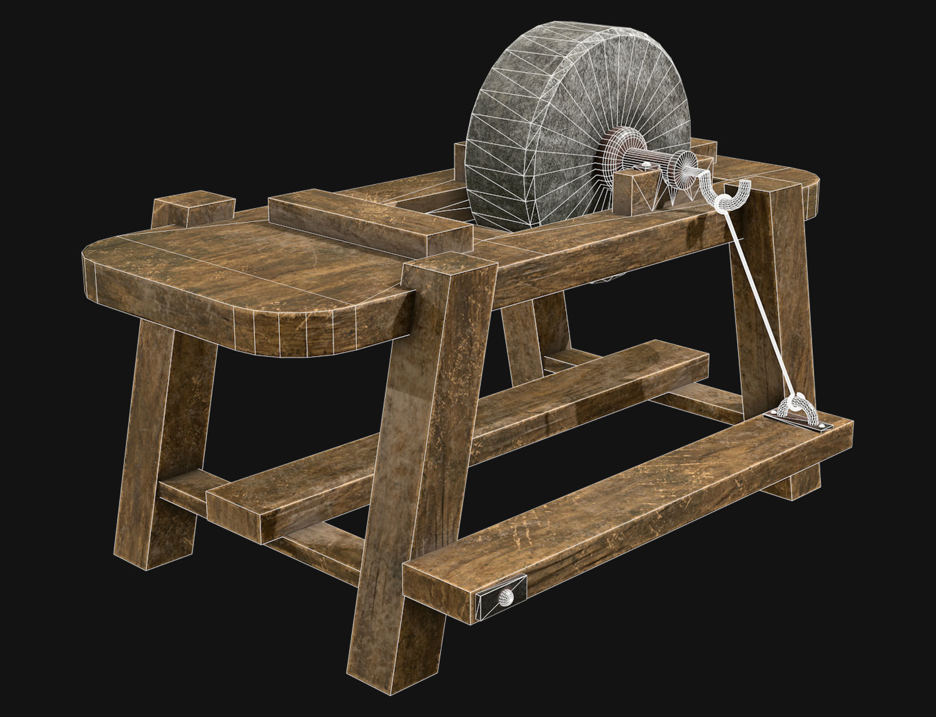 Old Grindstone 1 Low-poly 3D model_18