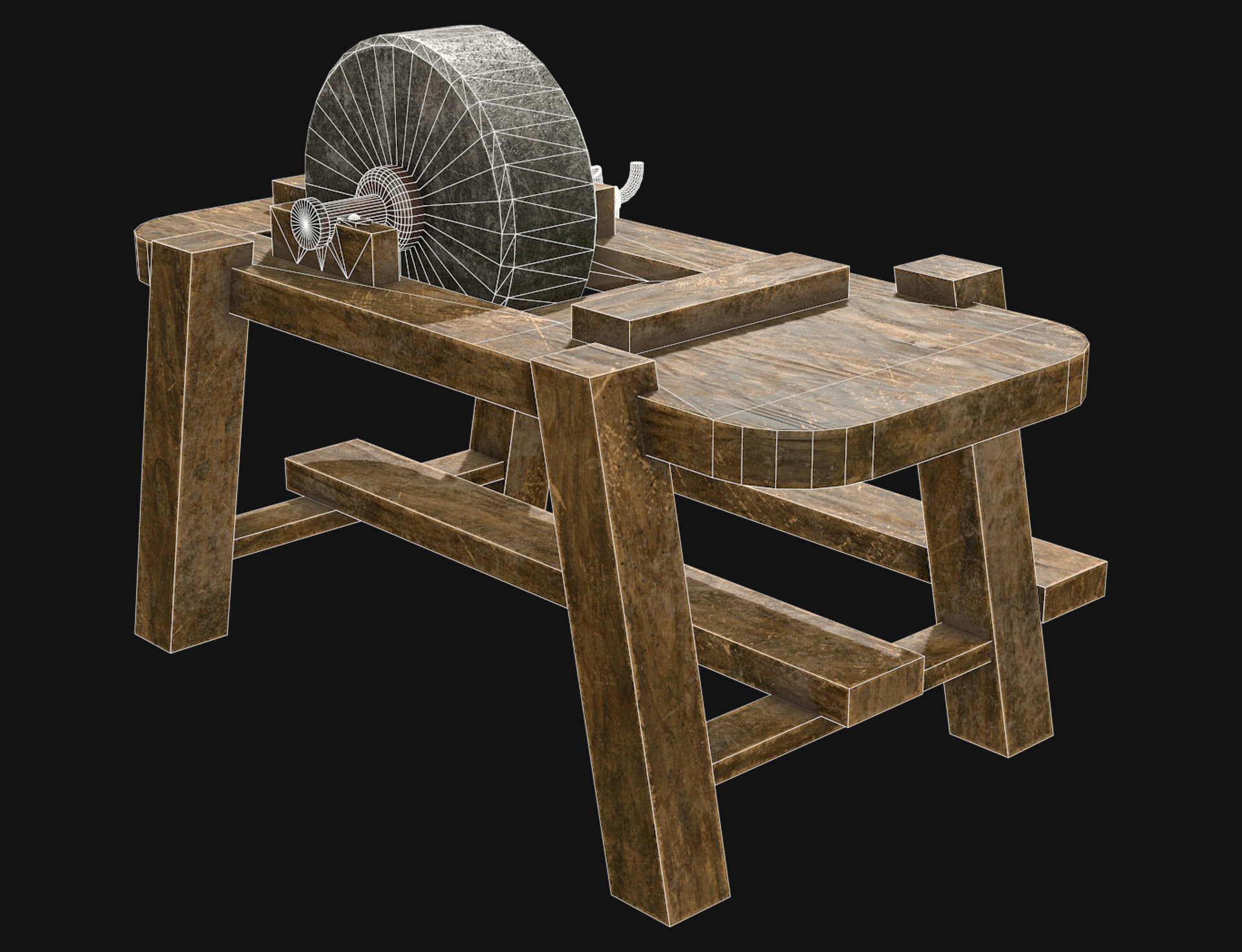 Old Grindstone 1 Low-poly 3D model_17