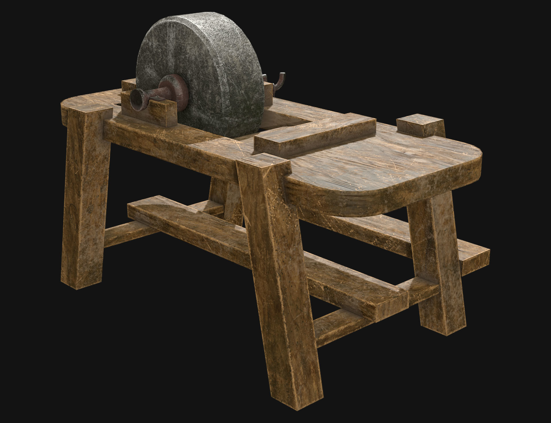 Old Grindstone 1 Low-poly 3D model_3