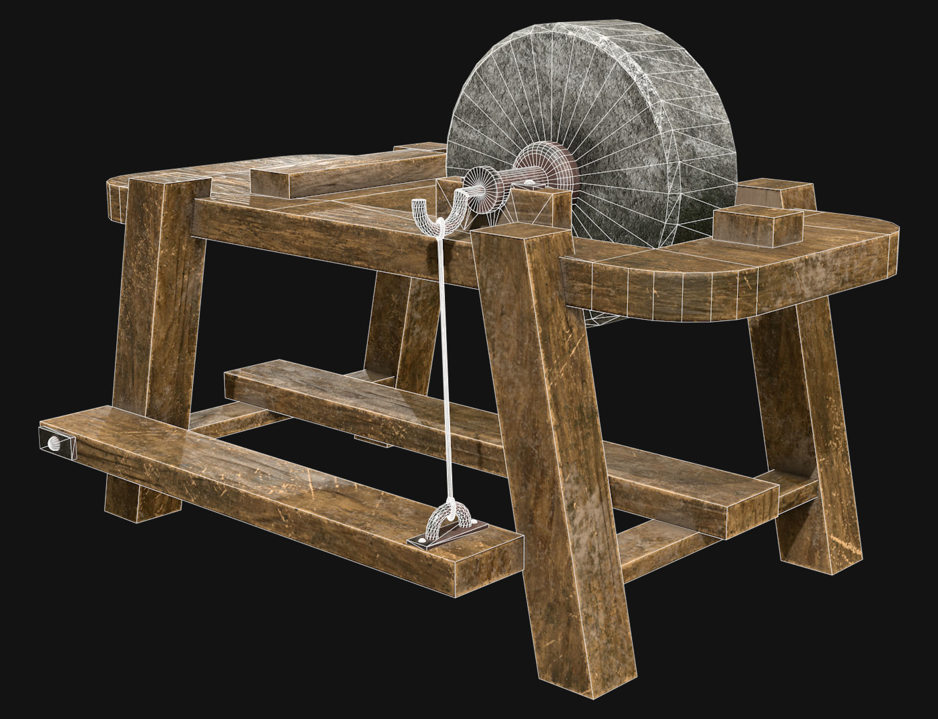 Old Grindstone 1 Low-poly 3D model_15