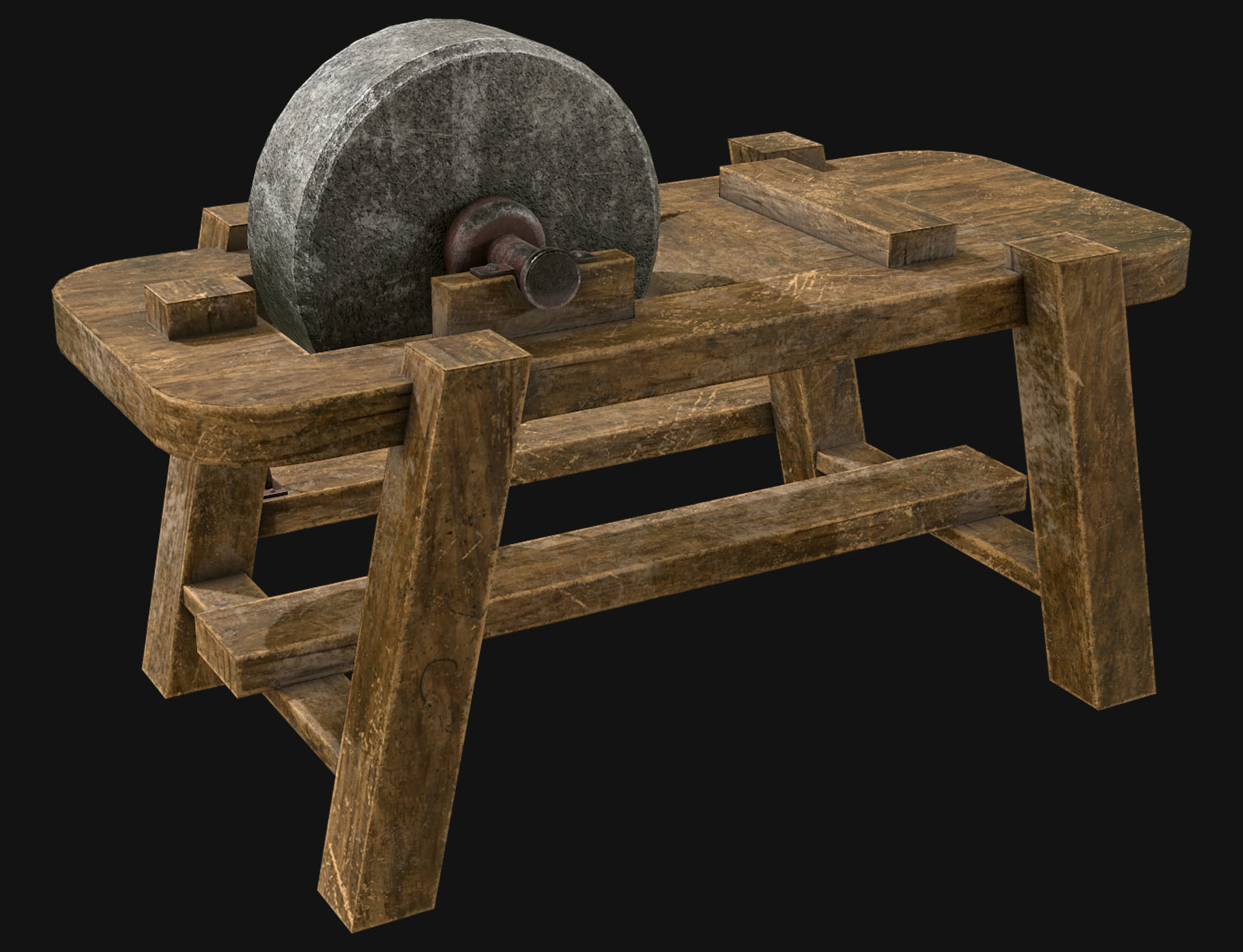 Old Grindstone 1 Low-poly 3D model_4