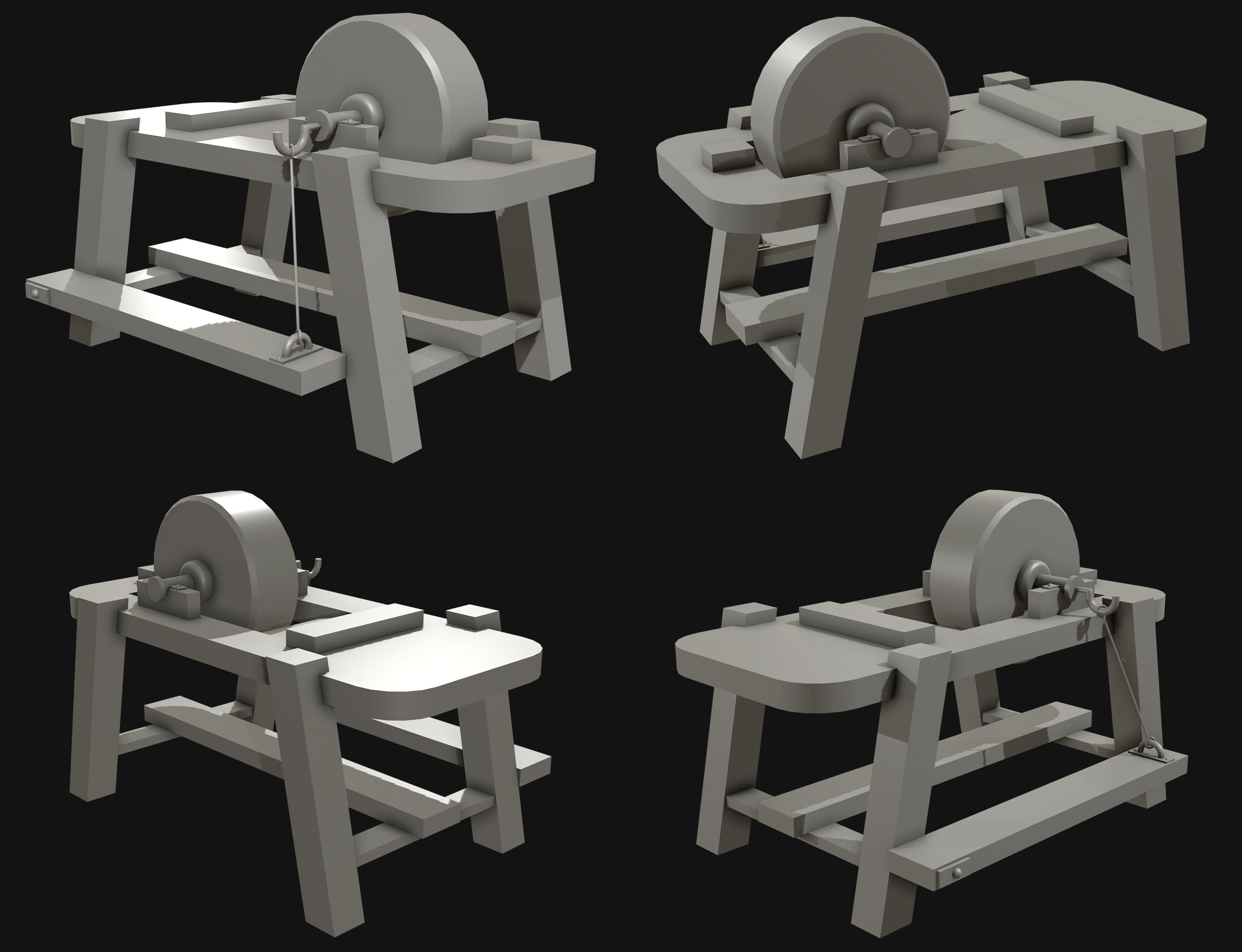 Old Grindstone 1 Low-poly 3D model_10