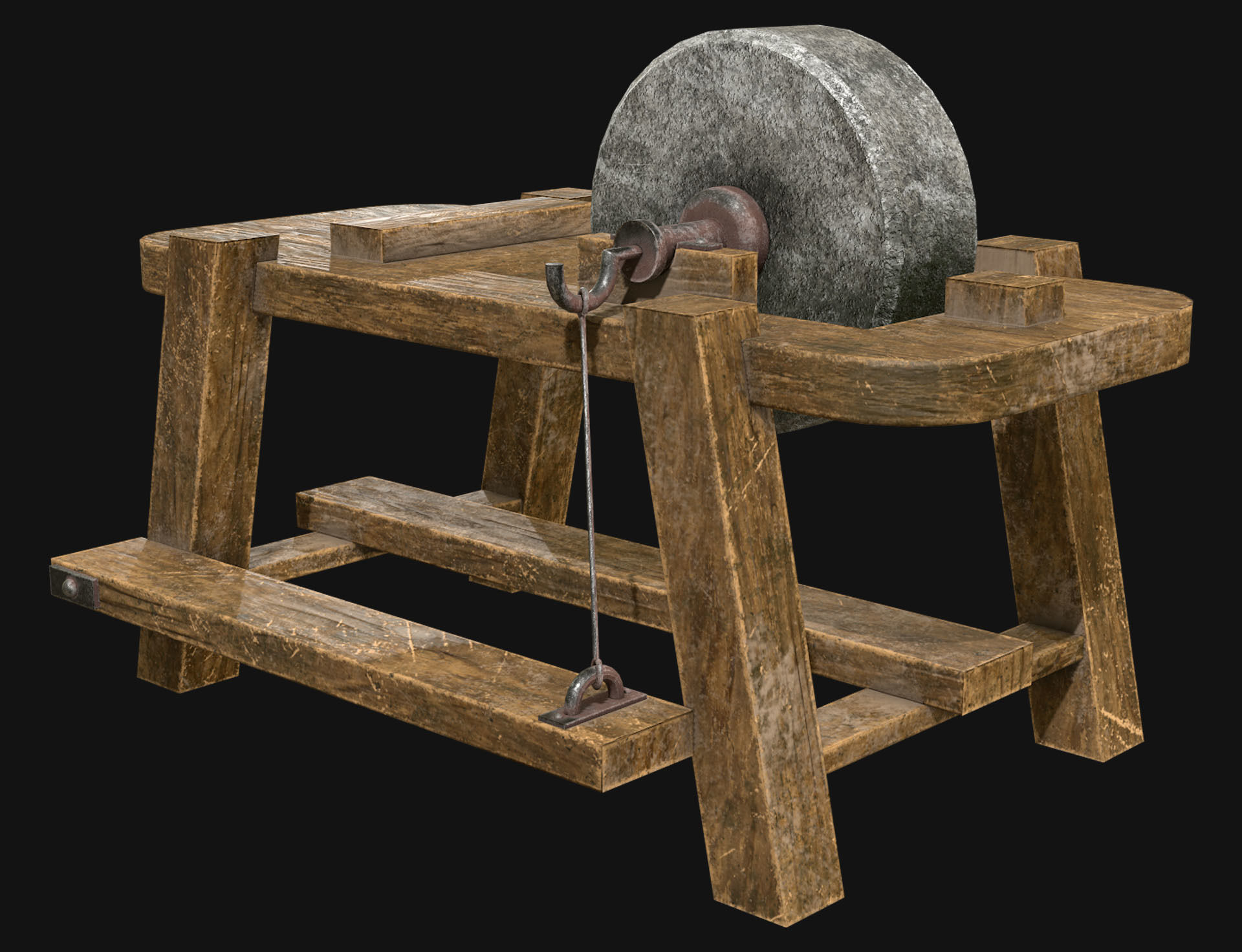 Old Grindstone 1 Low-poly 3D model_1