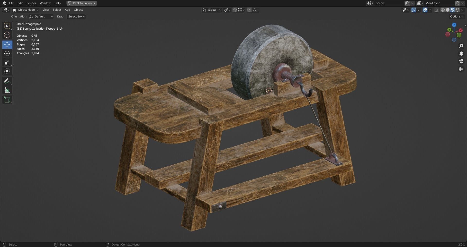 Old Grindstone 1 Low-poly 3D model_12
