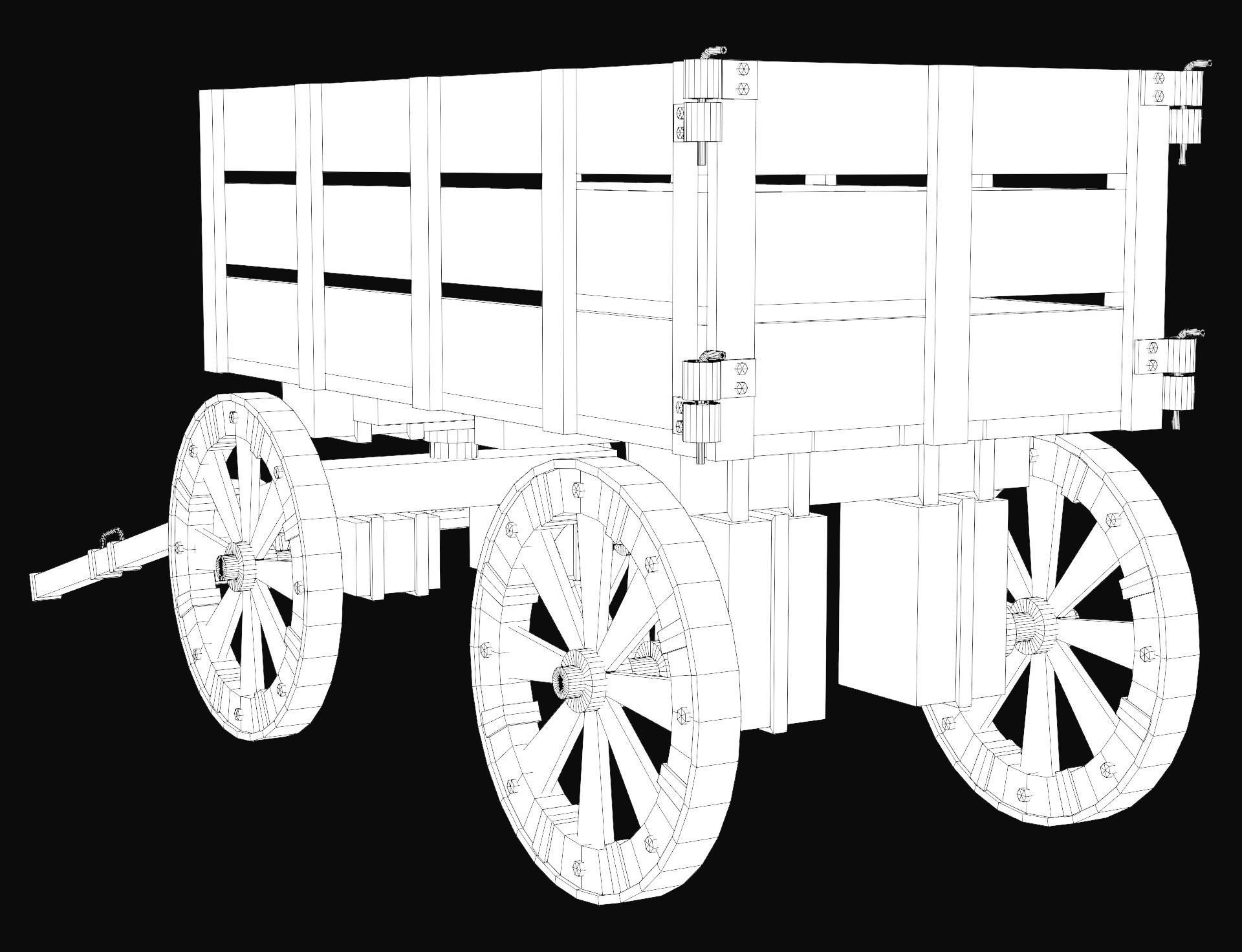 Medieval Wooden Cart 2 Low-poly 3D model_8