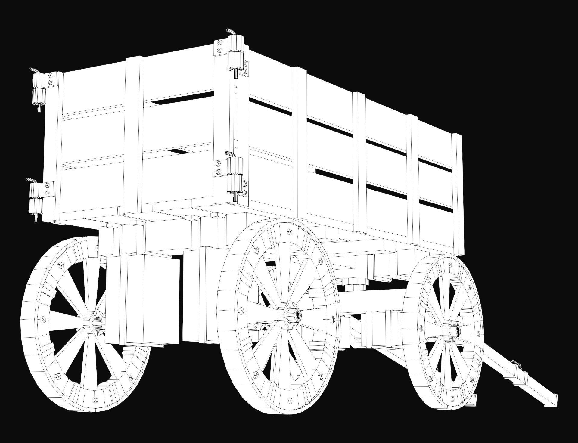 Medieval Wooden Cart 2 Low-poly 3D model_11