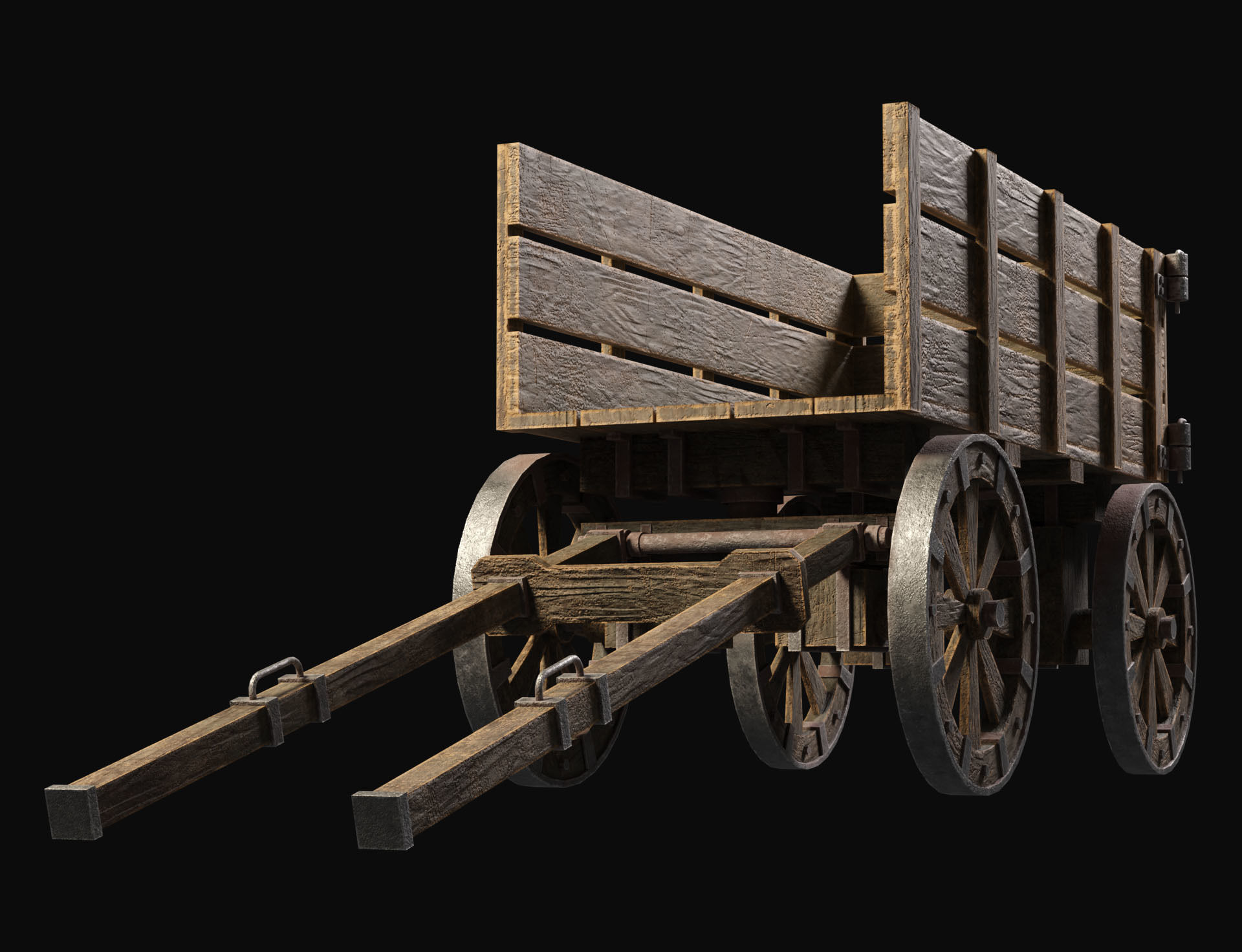 Medieval Wooden Cart 2 Low-poly 3D model_5