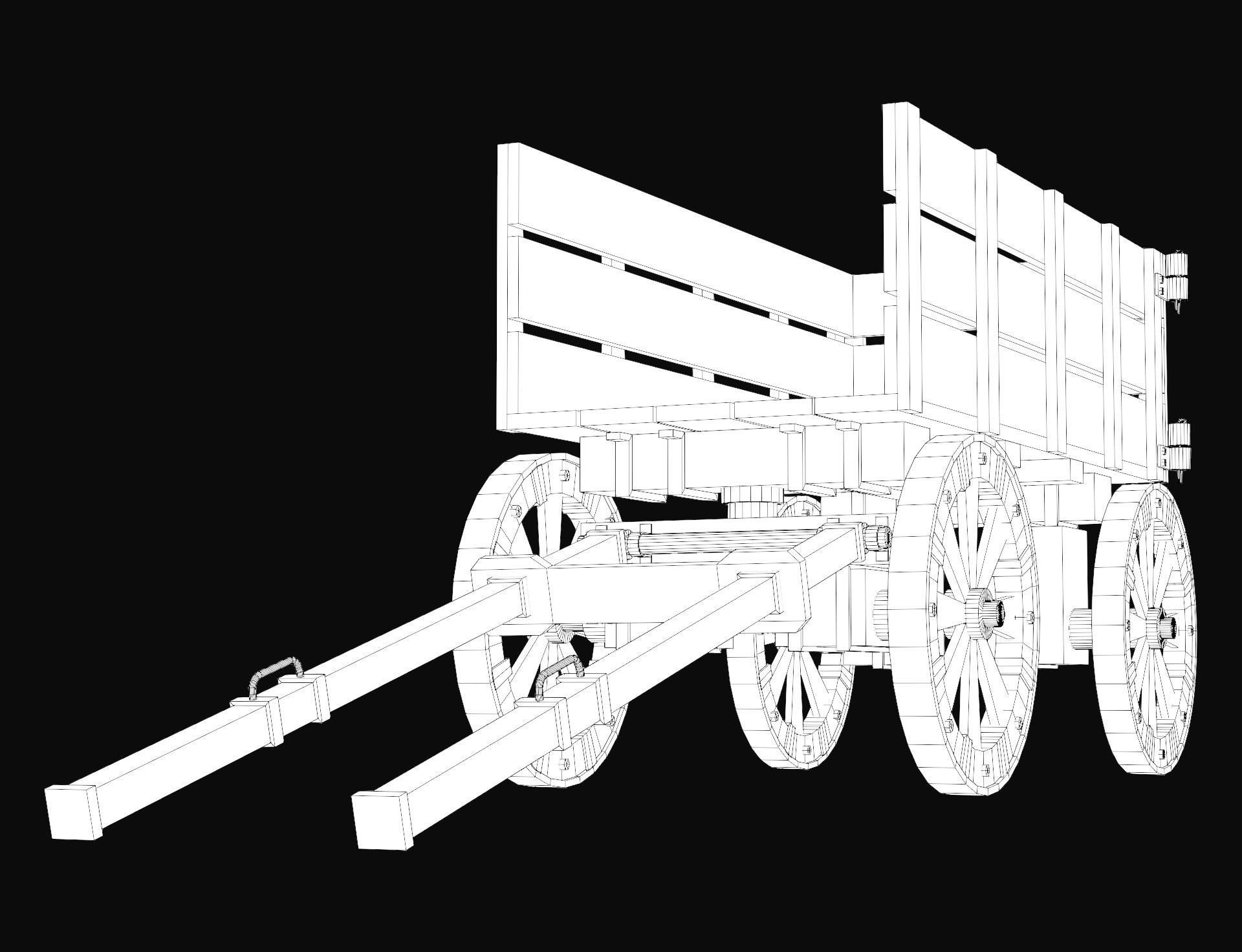 Medieval Wooden Cart 2 Low-poly 3D model_10