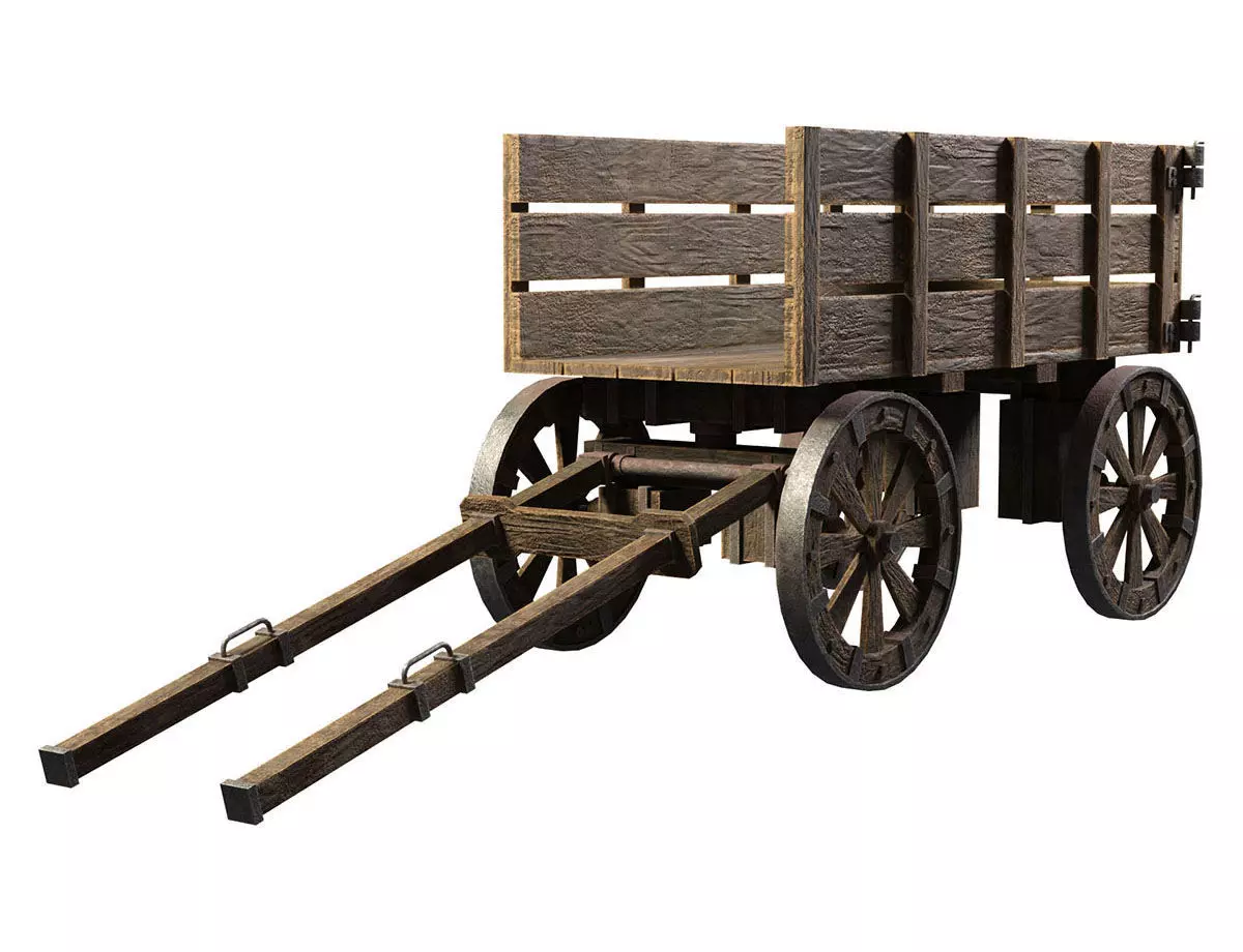Medieval Wooden Cart 2 Low-poly 3D model_0