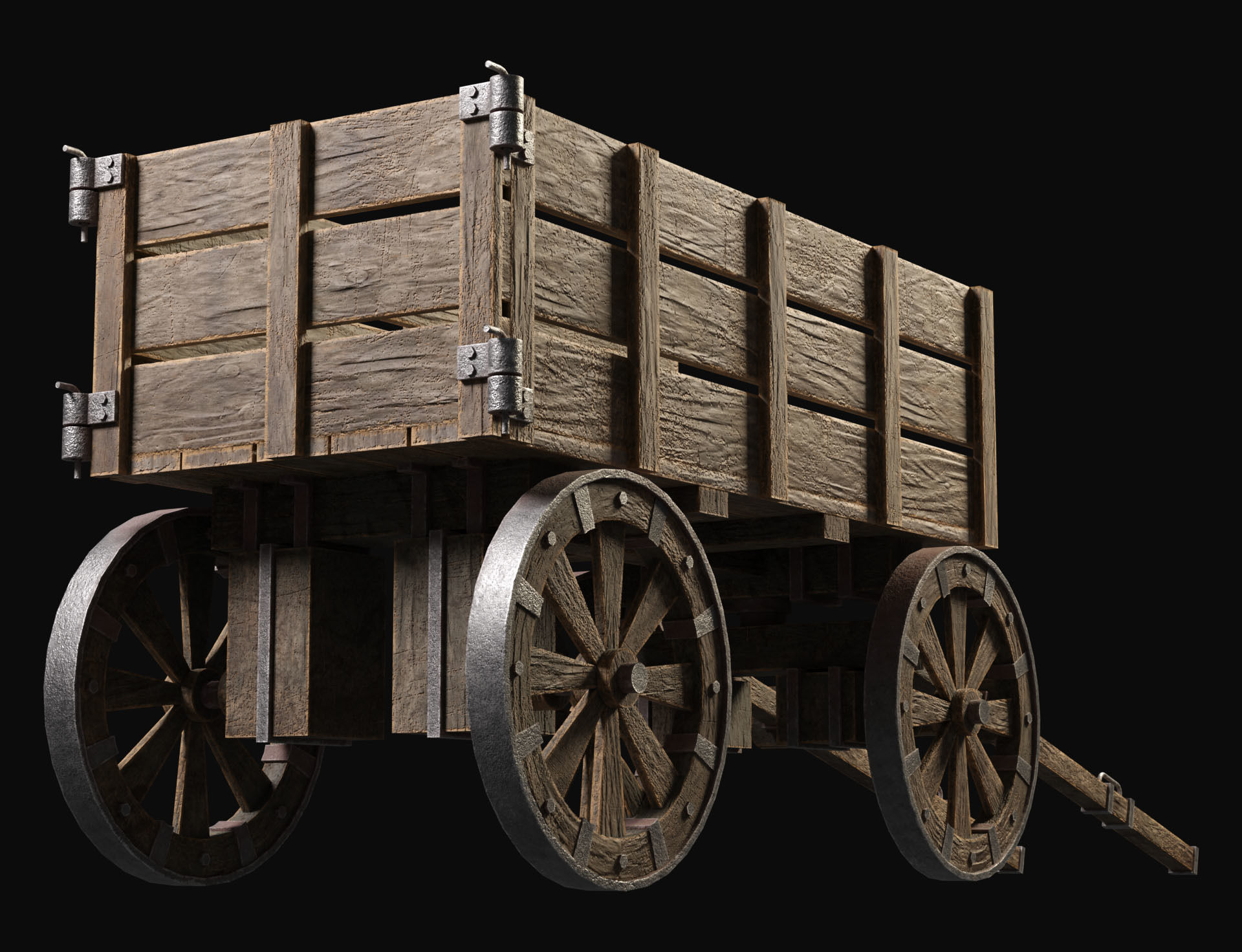 Medieval Wooden Cart 2 Low-poly 3D model_6