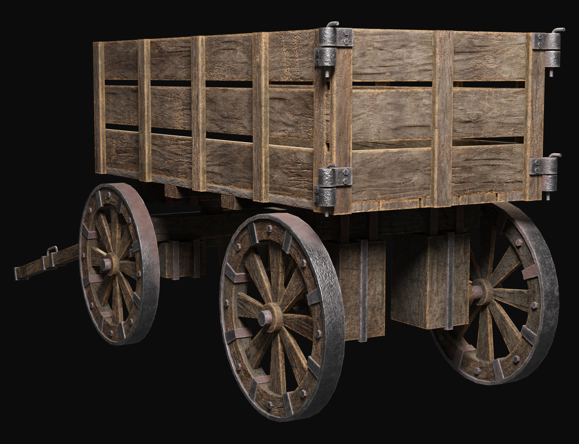 Medieval Wooden Cart 2 Low-poly 3D model_3