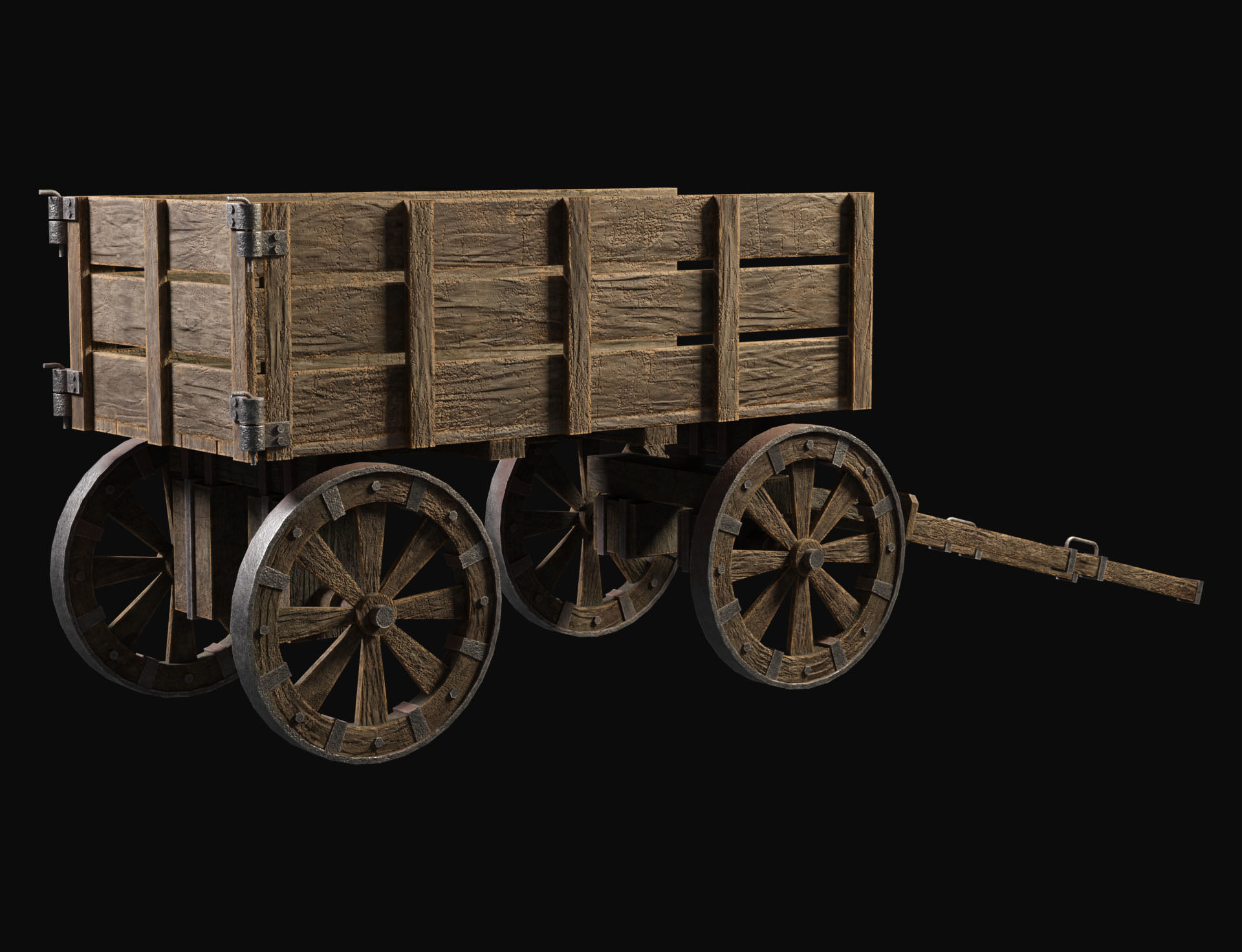Medieval Wooden Cart 2 Low-poly 3D model_4