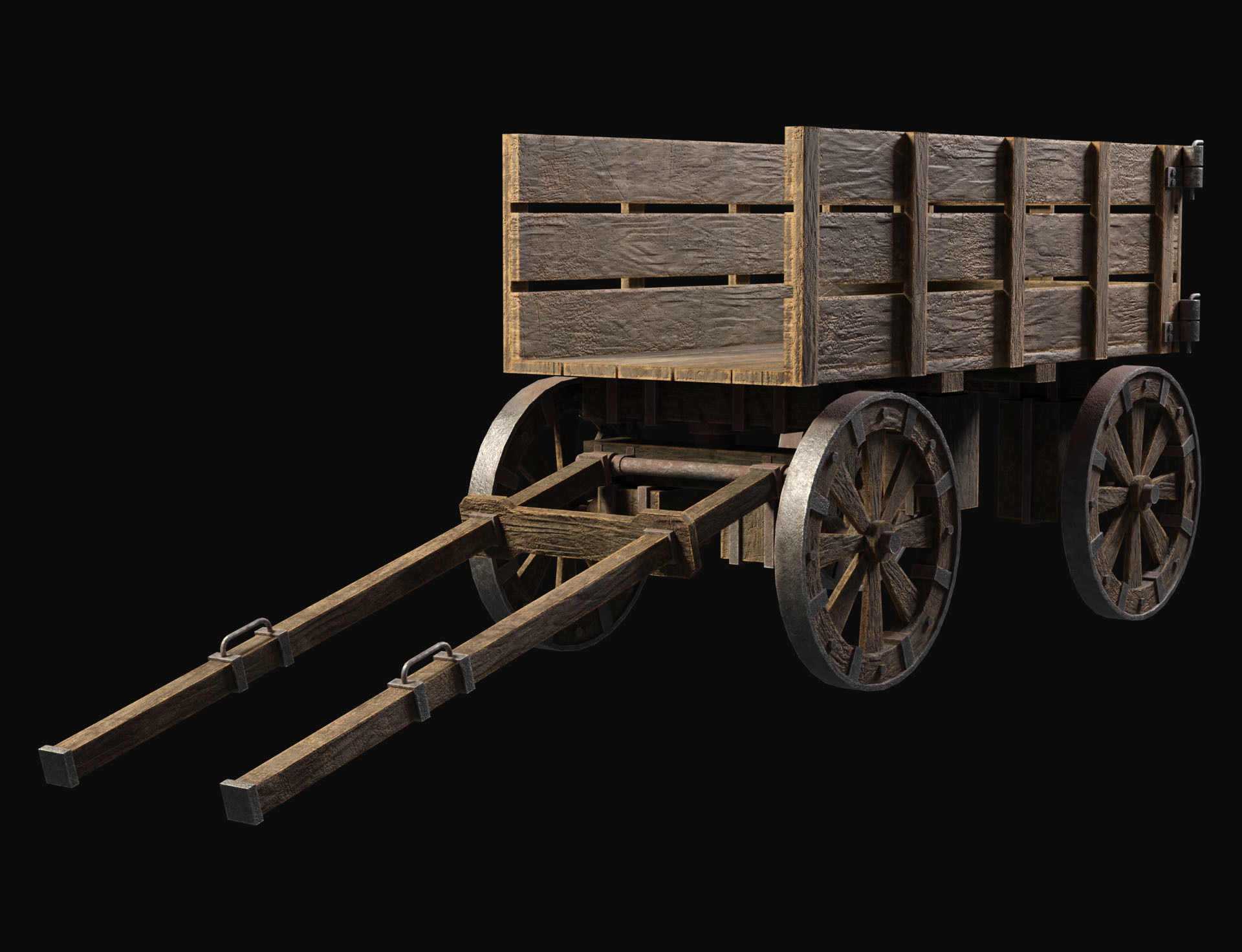 Medieval Wooden Cart 2 Low-poly 3D model_1