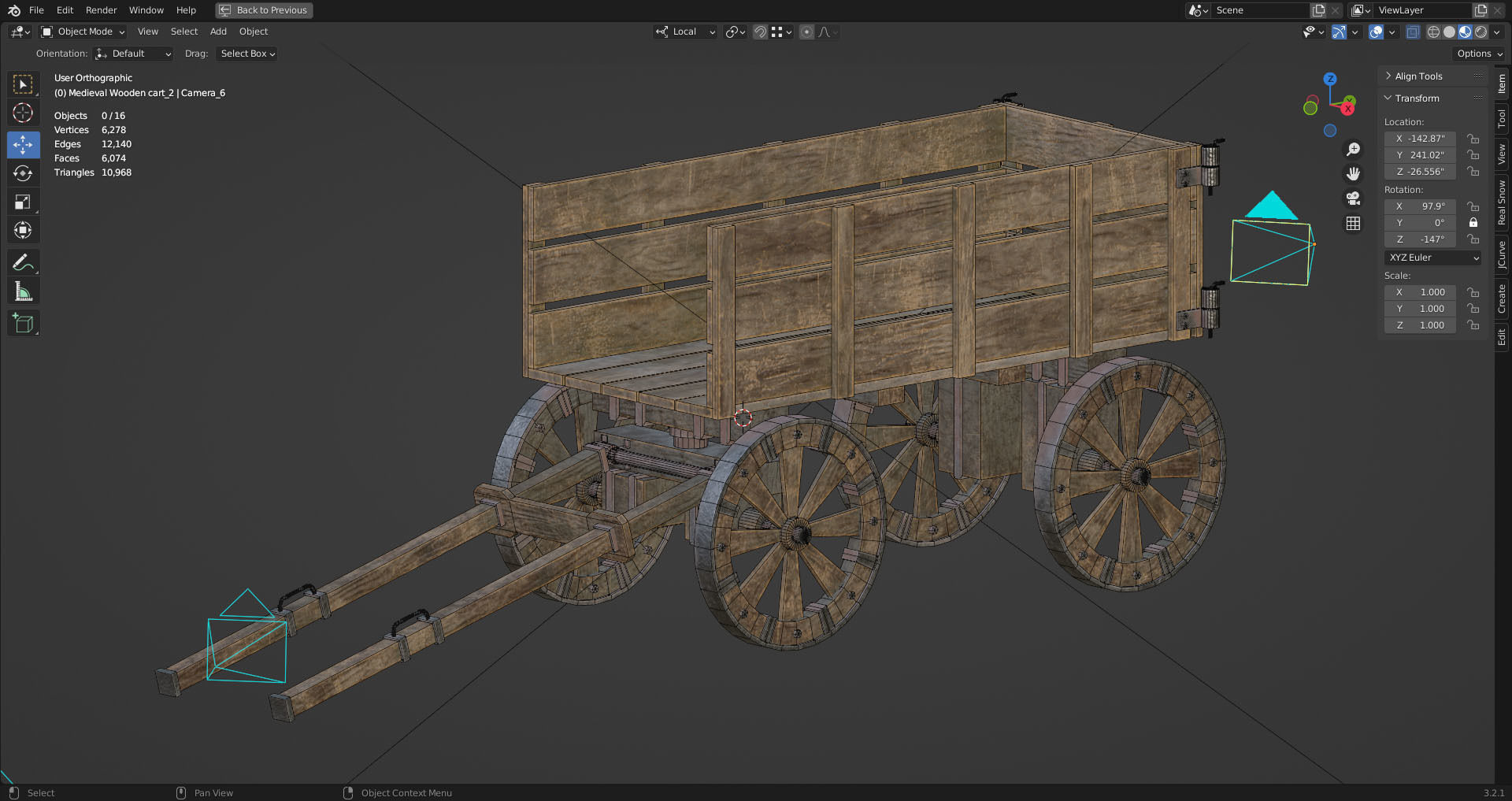 Medieval Wooden Cart 2 Low-poly 3D model_14