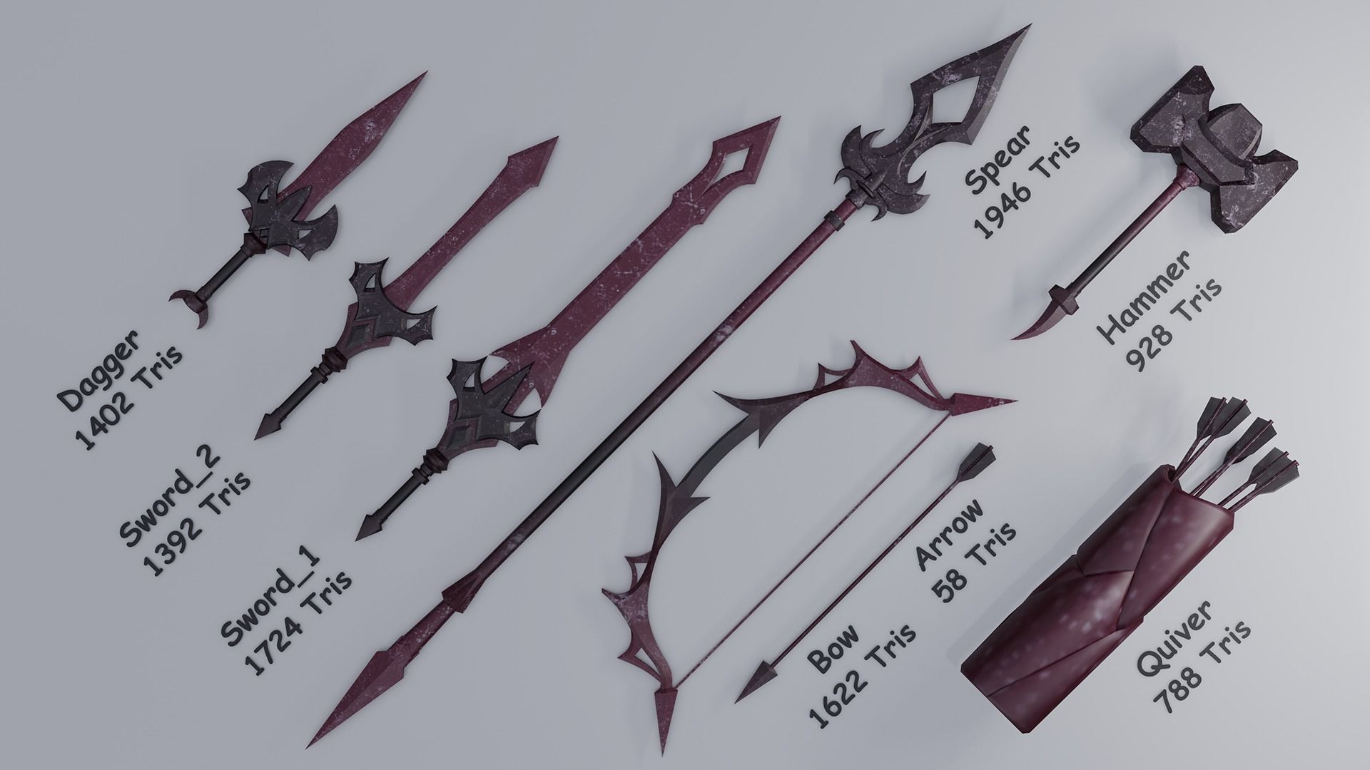 Melee Weapon Pack 01 Low-poly 3D model_1