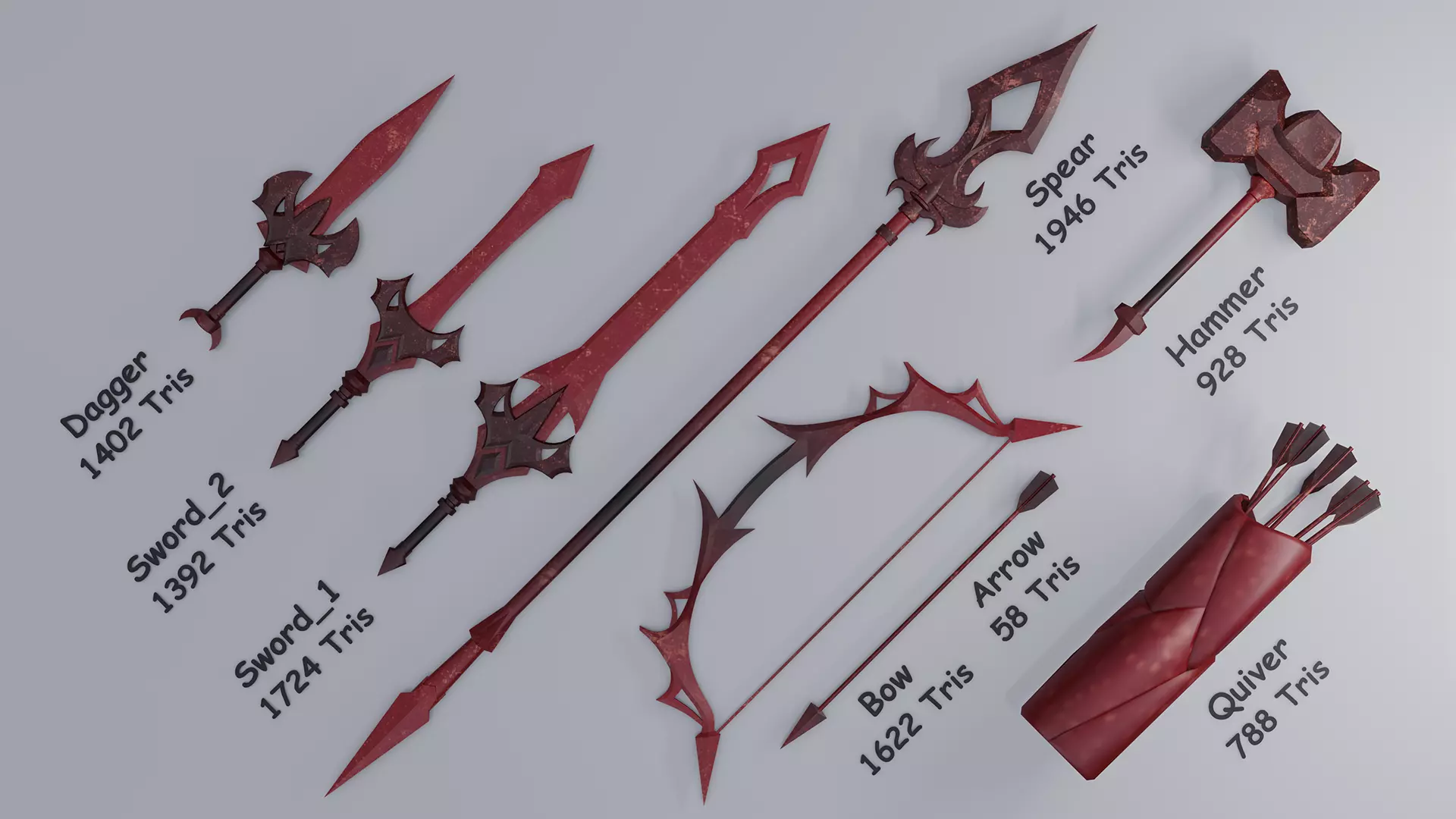Melee Weapon Pack 01 Low-poly 3D model_0