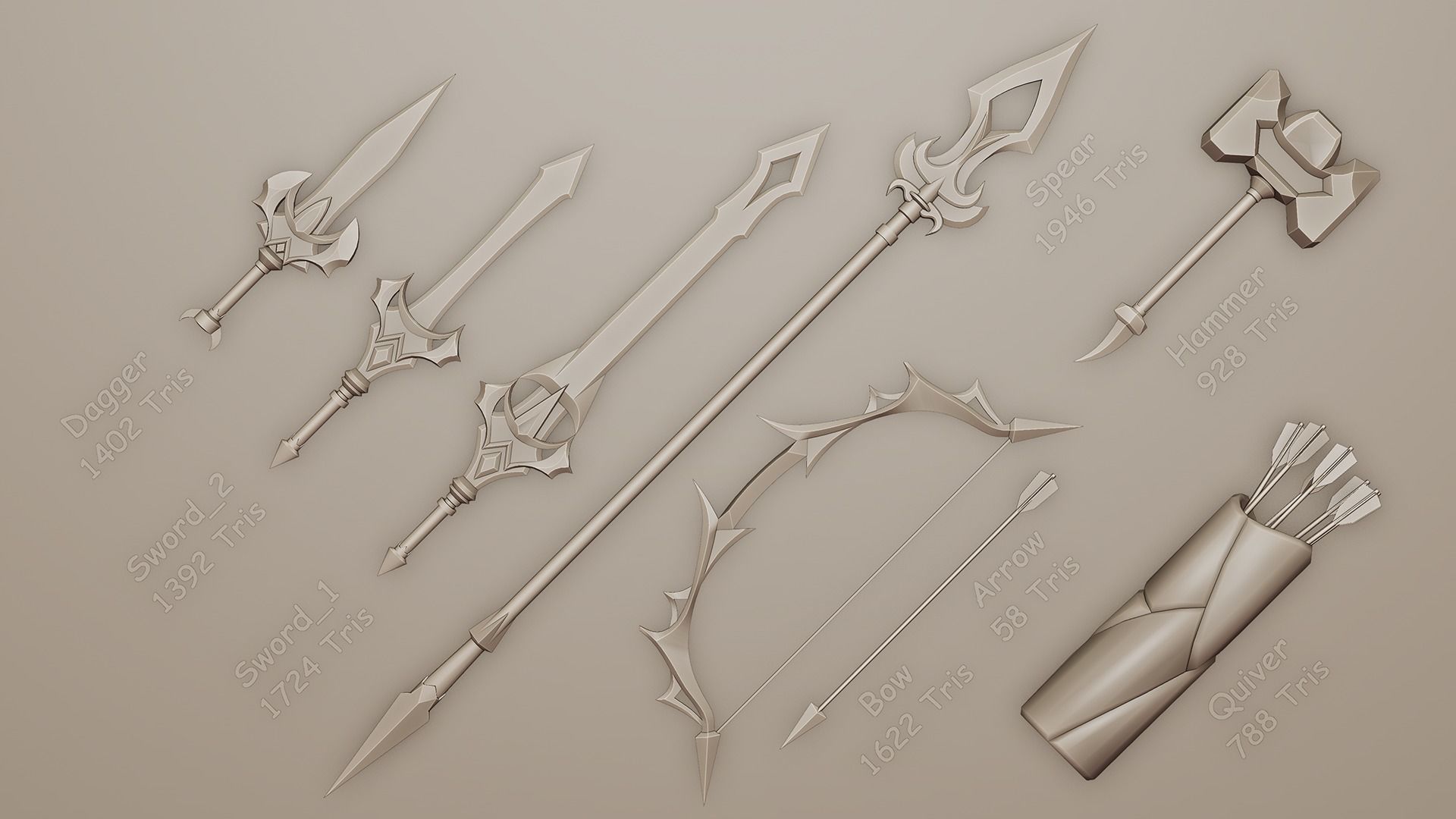 Melee Weapon Pack 01 Low-poly 3D model_4
