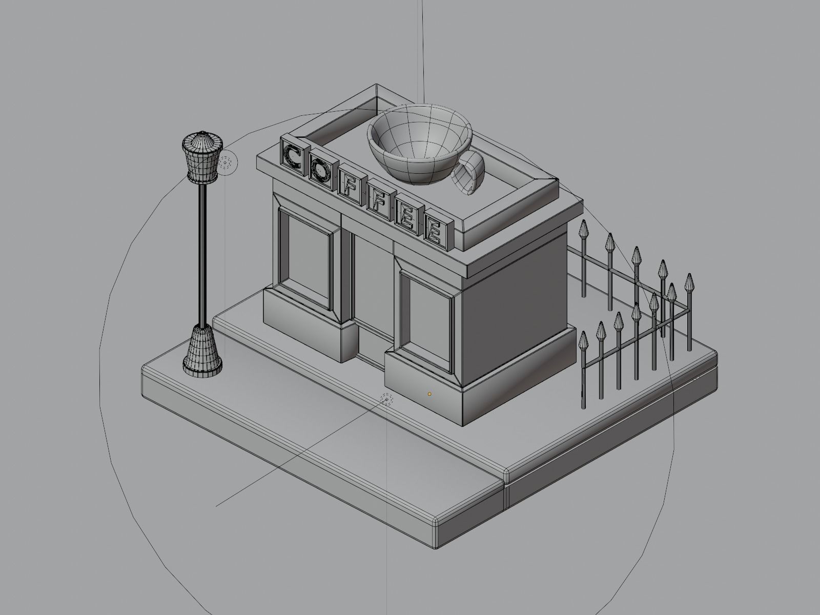 Polygon coffe house Isometric House Lowpoly 3D model Free low-poly 3D model_2