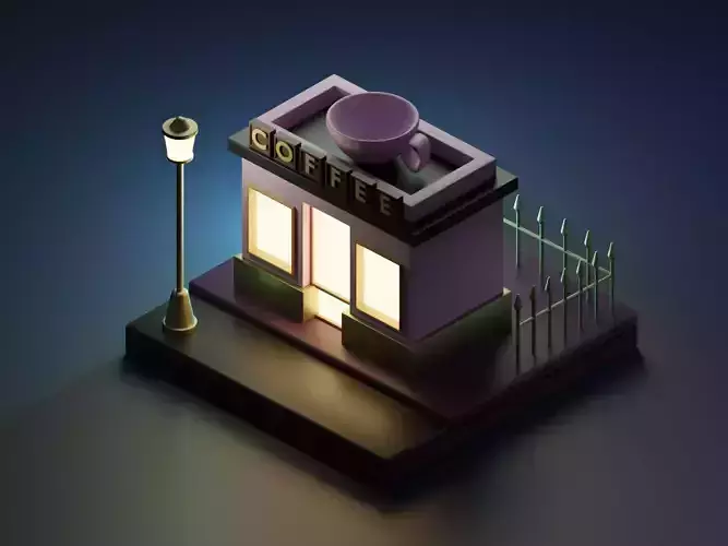 Polygon coffe house Isometric House Lowpoly 3D model