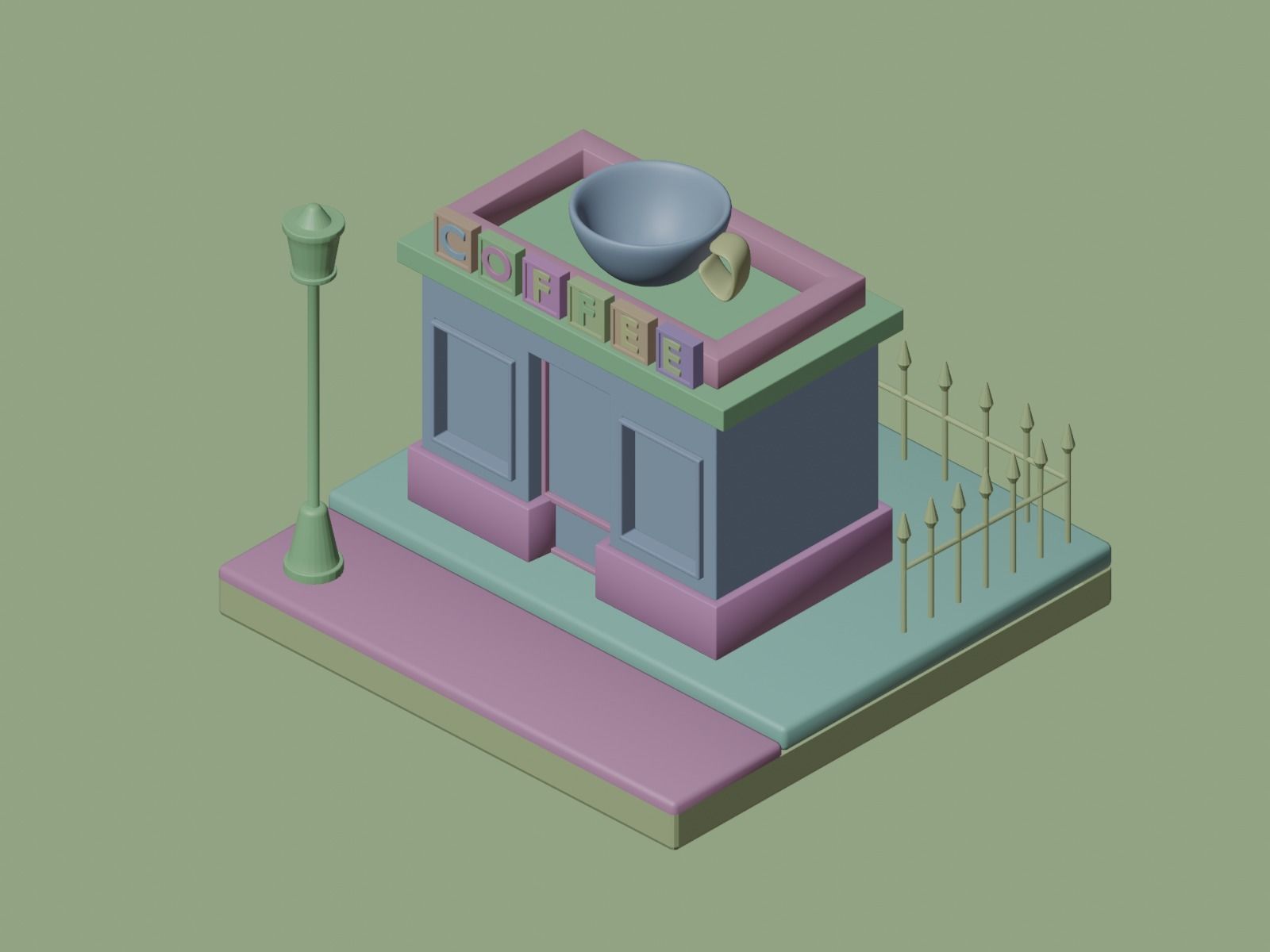 Polygon coffe house Isometric House Lowpoly 3D model Free low-poly 3D model_1