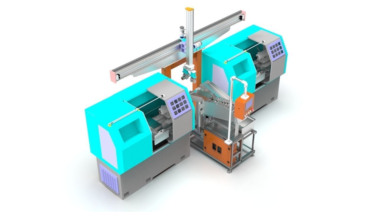 Automated CNC Lathe System with Robotic Arm 3D Design 3D model | CGTrader
